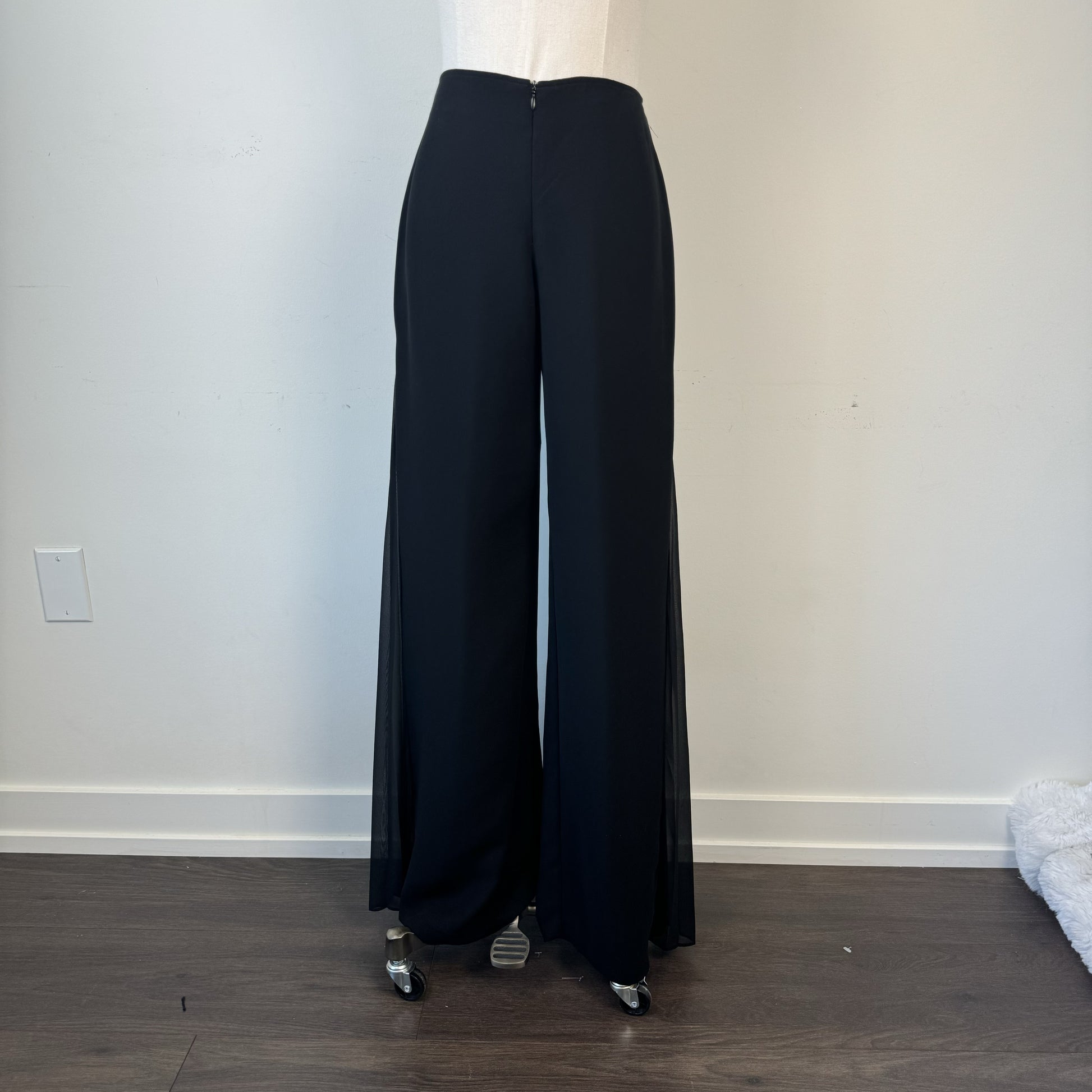 Vintage Joseph Ribkoff Black Flared High Waisted Chiffon Trousers – view 2