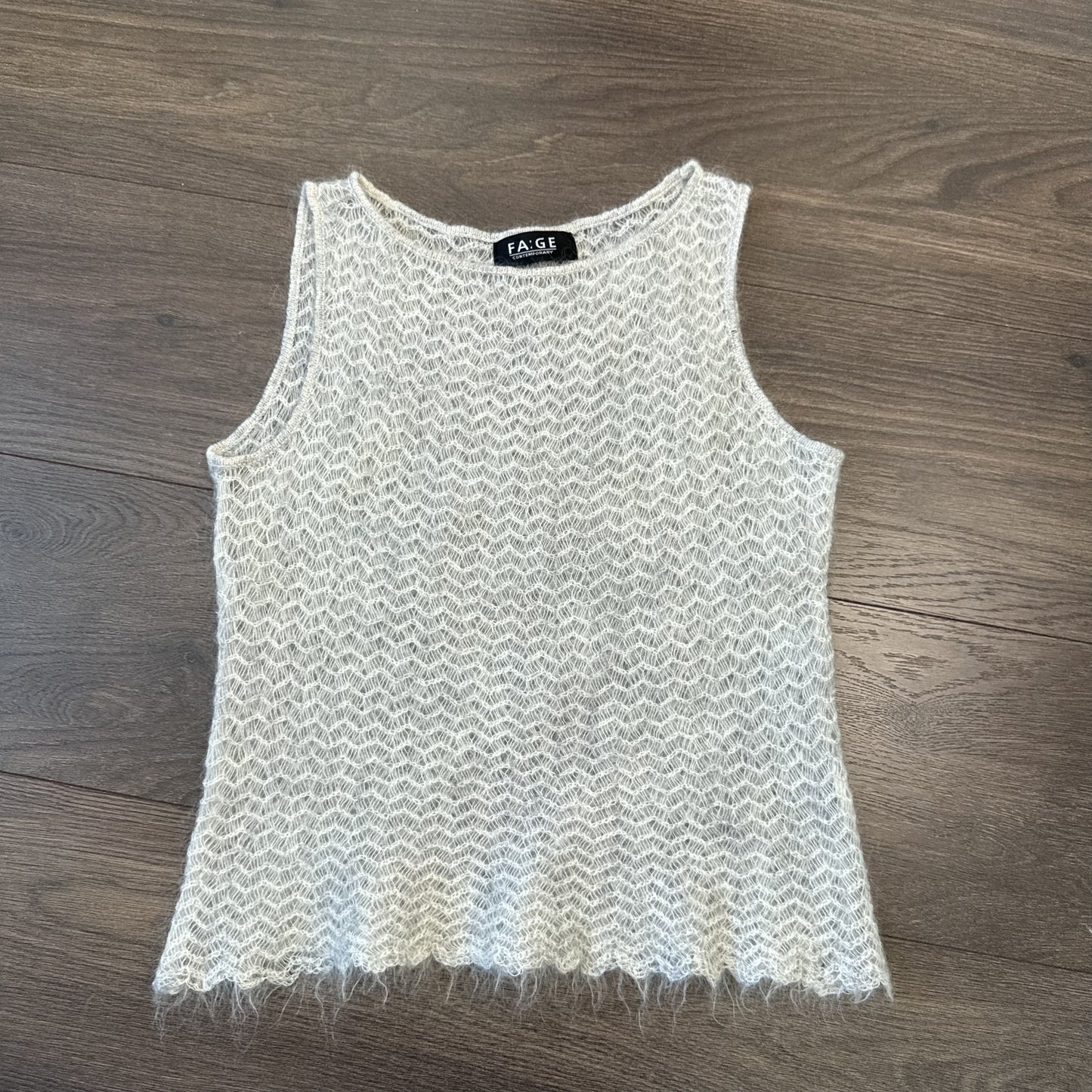 Grey Open Knit Boat Neck Sleeveless Top – view 9