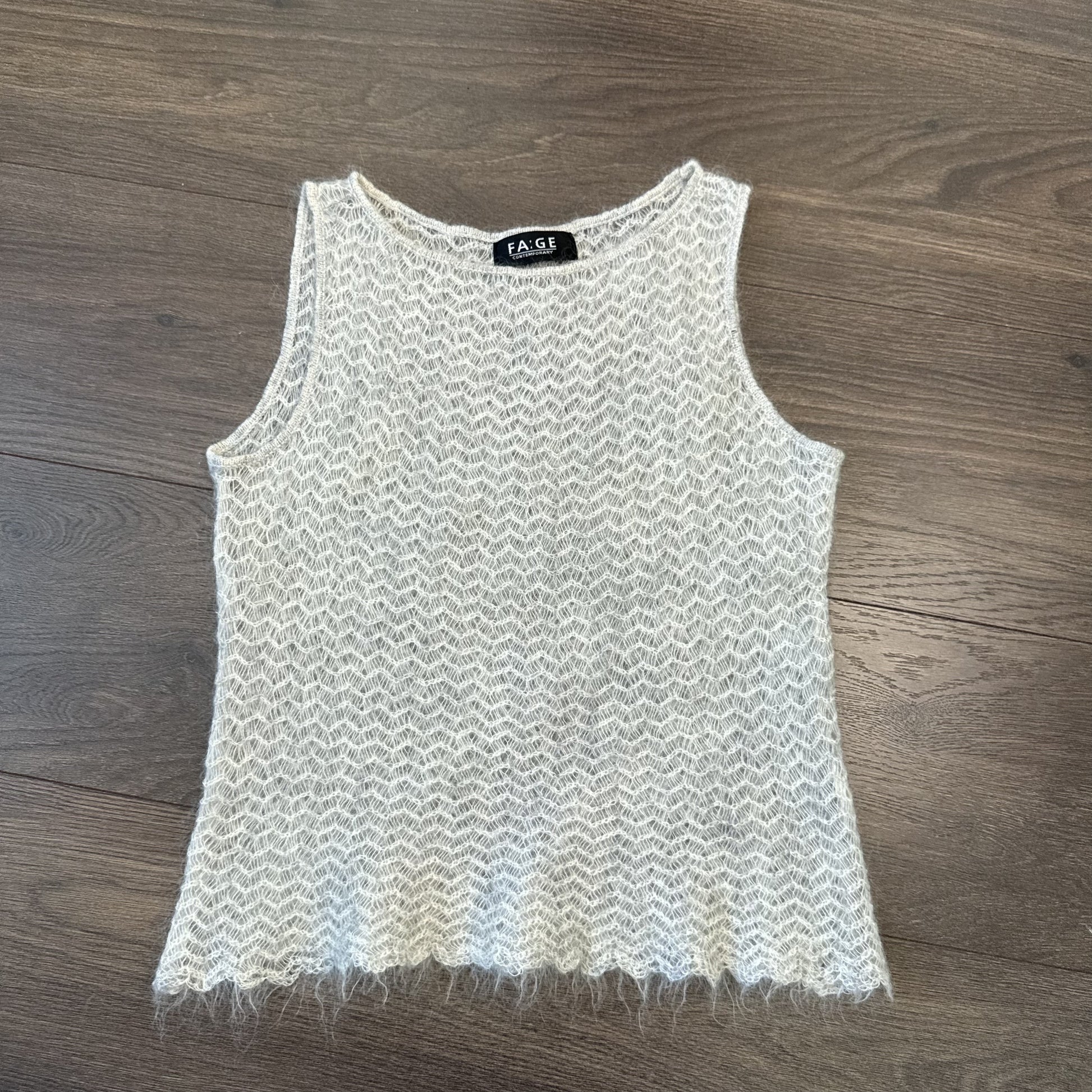 Grey Open Knit Boat Neck Sleeveless Top – view 9