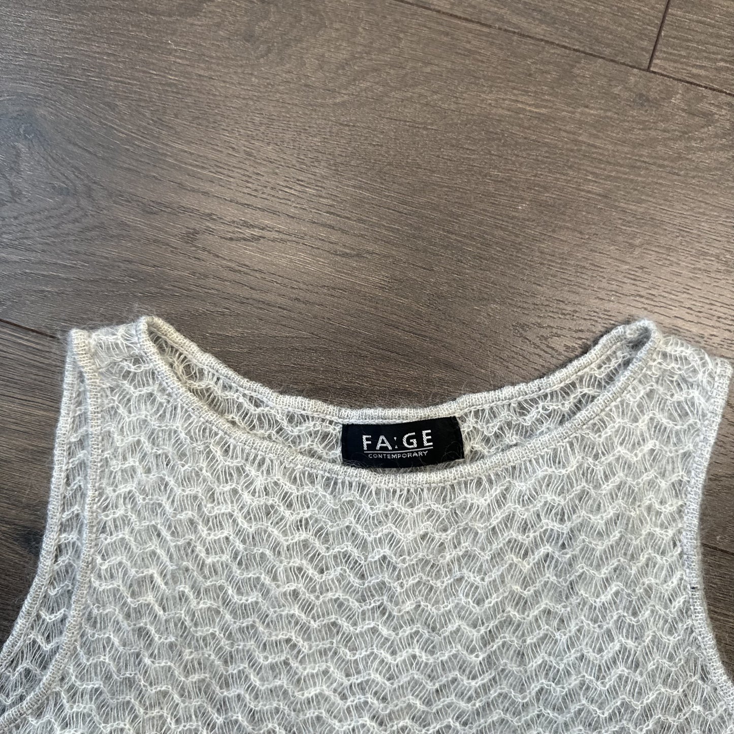 Grey Open Knit Boat Neck Sleeveless Top – view 6