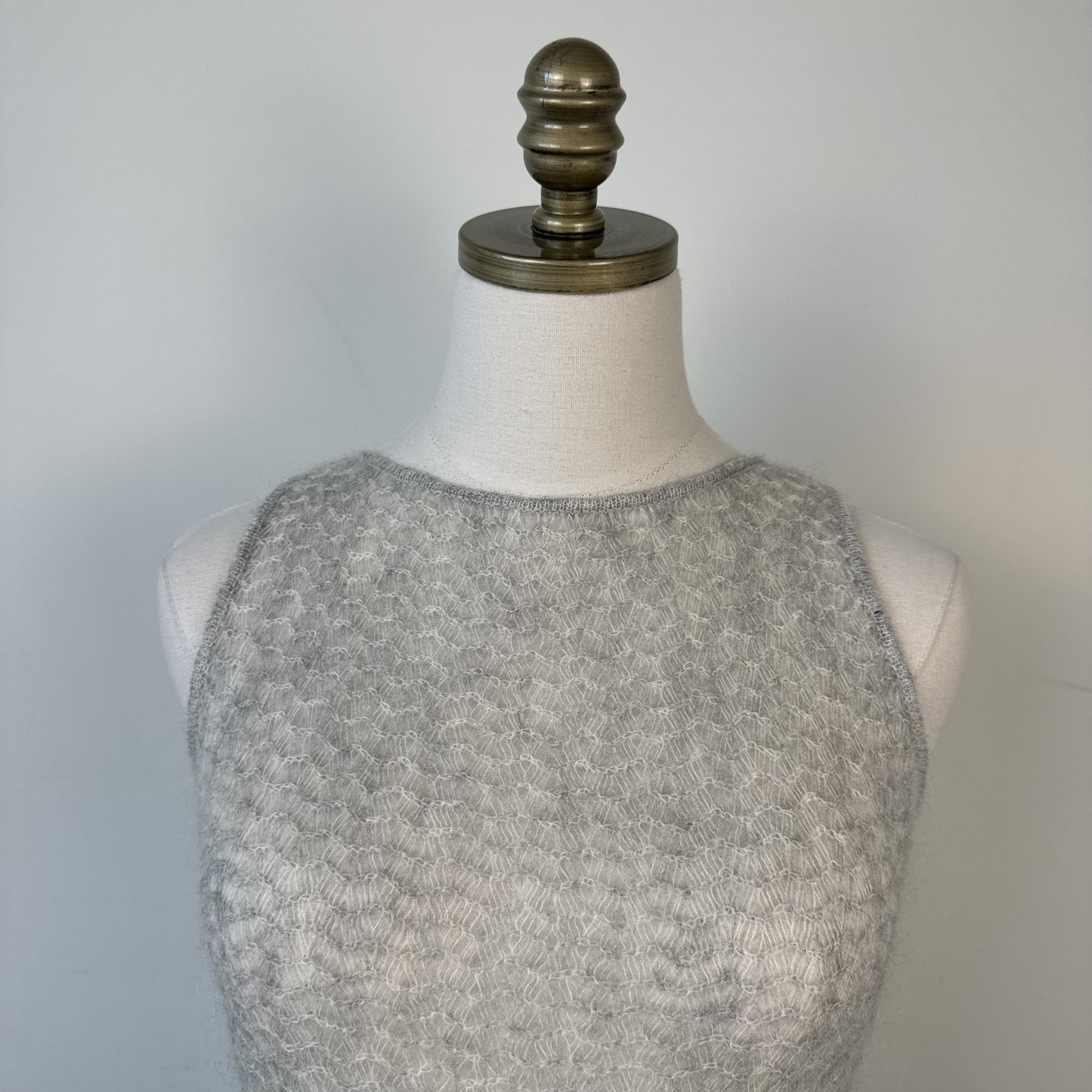 Grey Open Knit Boat Neck Sleeveless Top – view 7