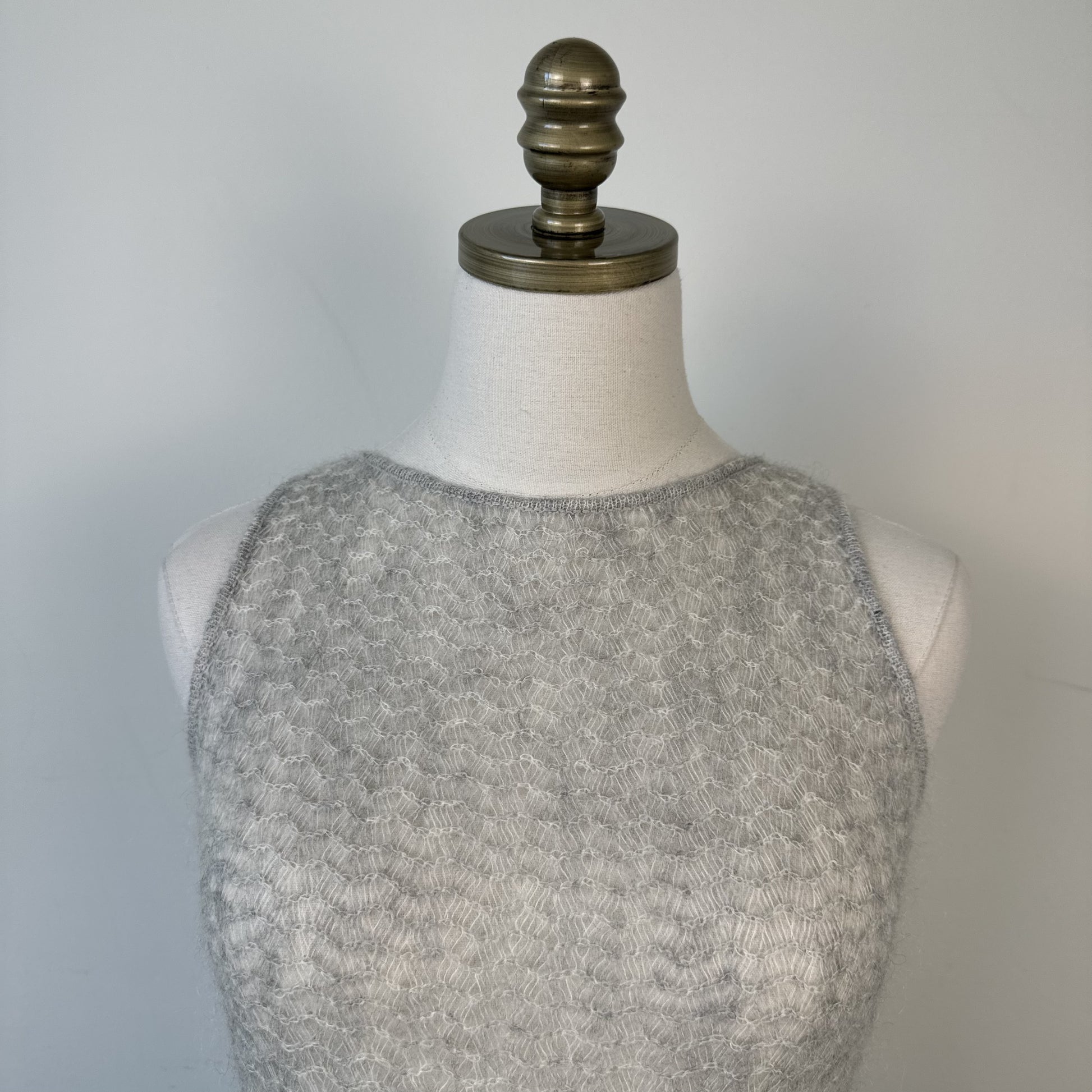 Grey Open Knit Boat Neck Sleeveless Top – view 7