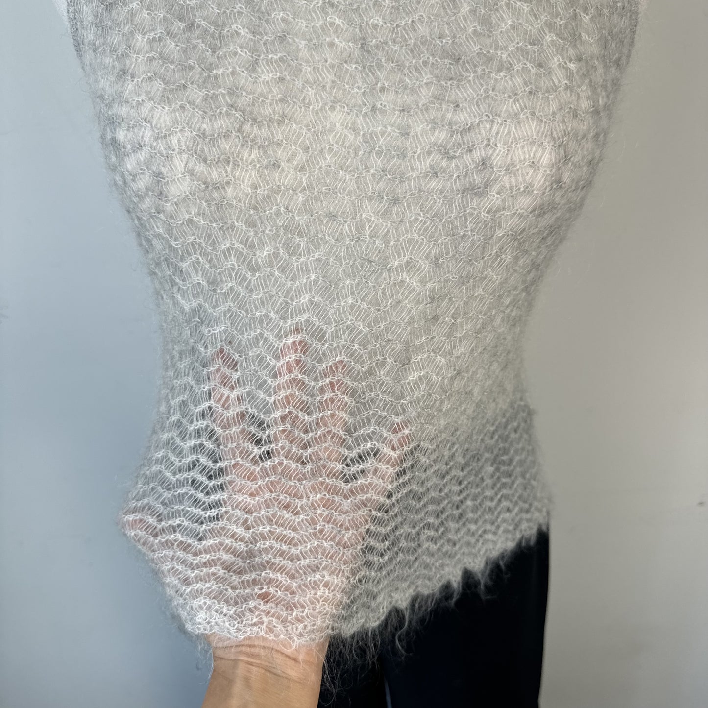 Grey Open Knit Boat Neck Sleeveless Top – view 8