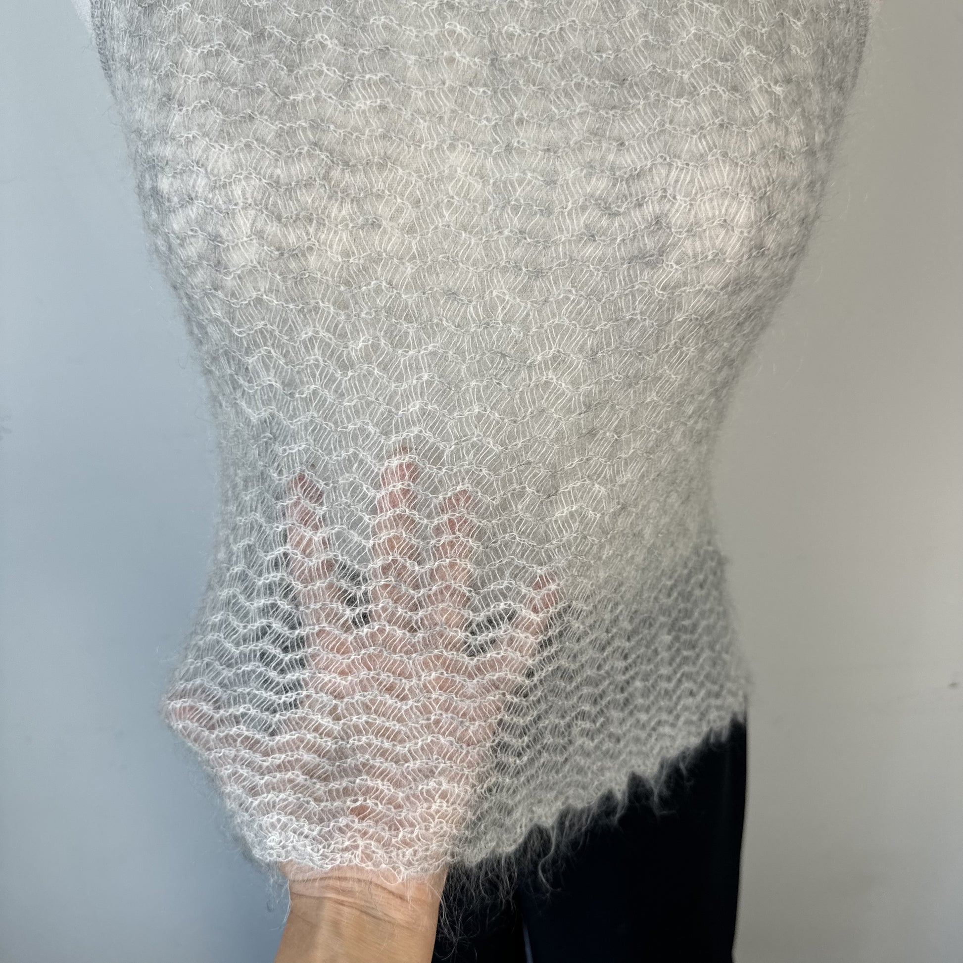 Grey Open Knit Boat Neck Sleeveless Top – view 8