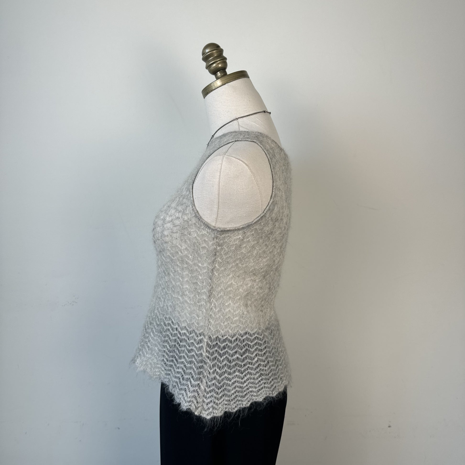 Grey Open Knit Boat Neck Sleeveless Top – view 4
