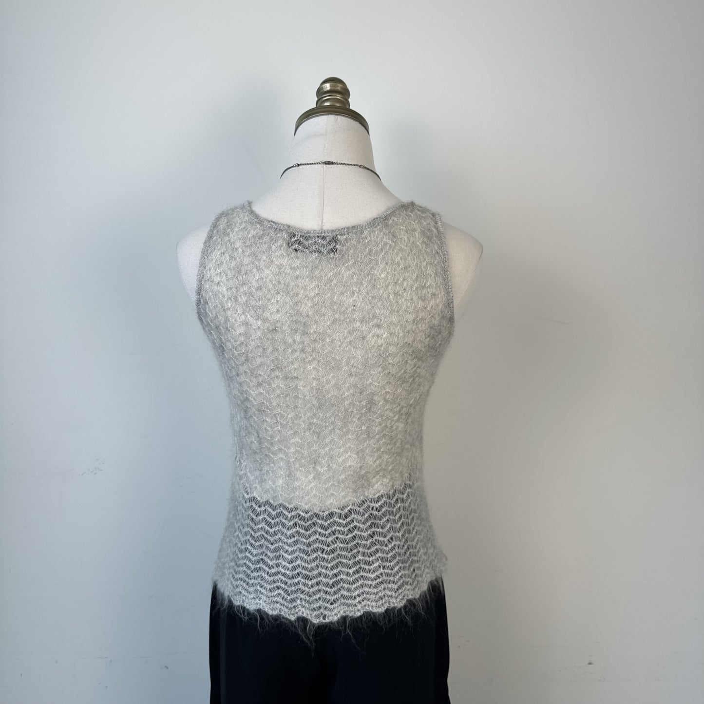 Grey Open Knit Boat Neck Sleeveless Top – view 5