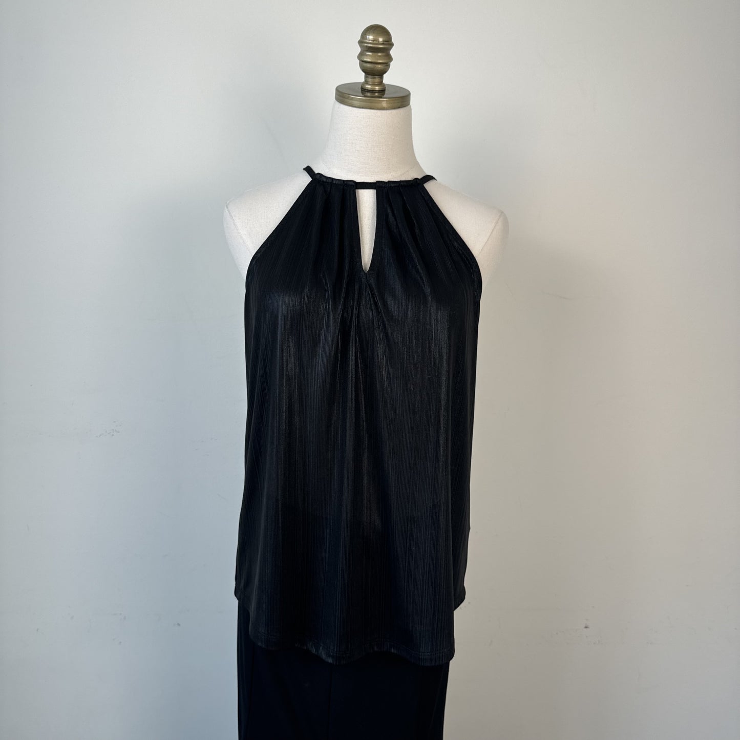 Le Chateau Black Shimmery Halter Neck Top with Keyhole