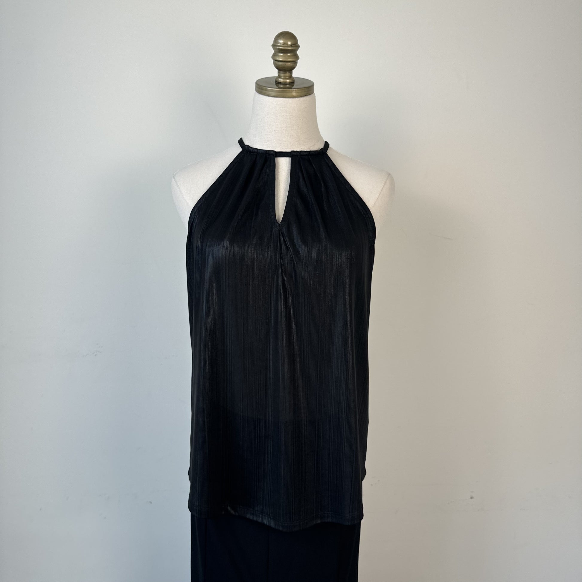 Le Chateau Black Shimmery Halter Neck Top with Keyhole – view 5