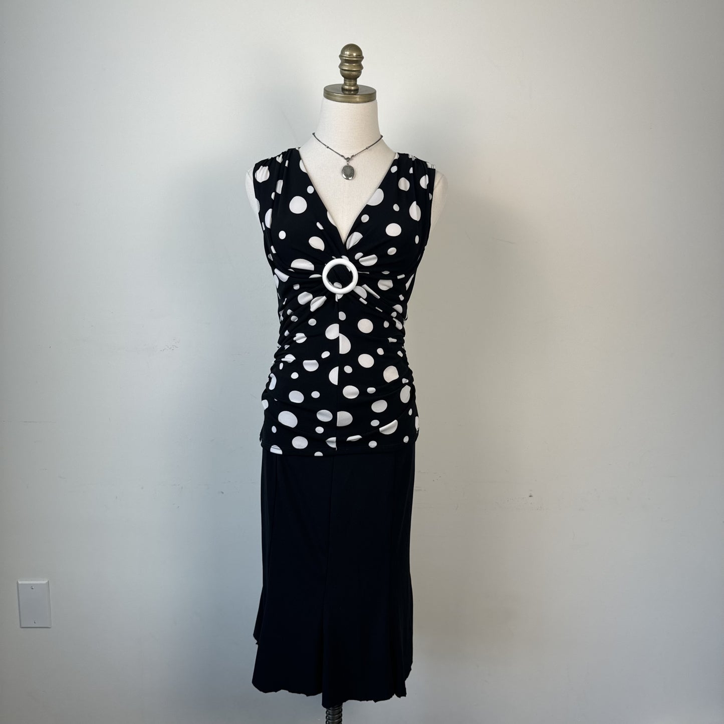 Vintage Black White Polka Dot Ruched Buckle Top