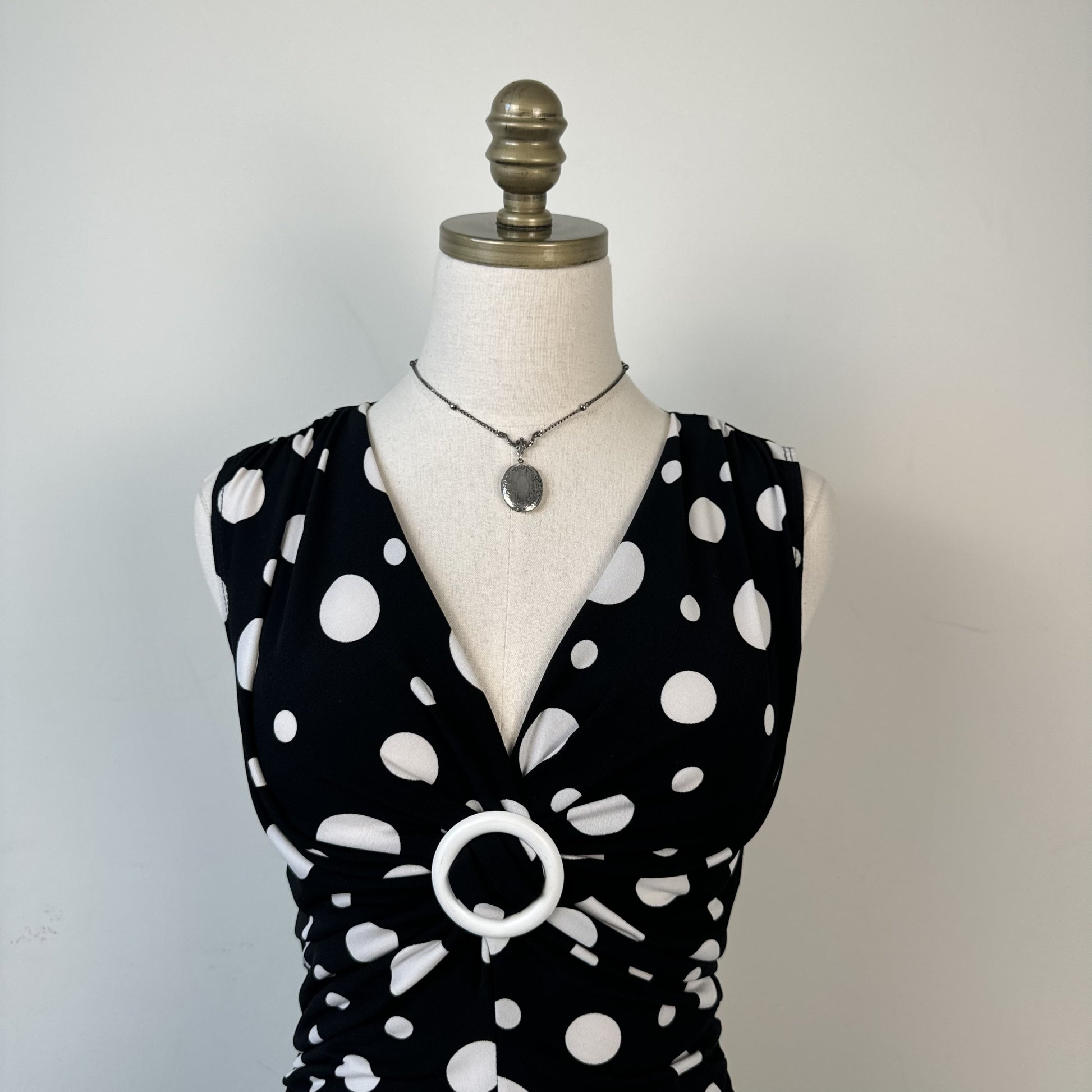 Vintage Black White Polka Dot Ruched Buckle Top – view 8