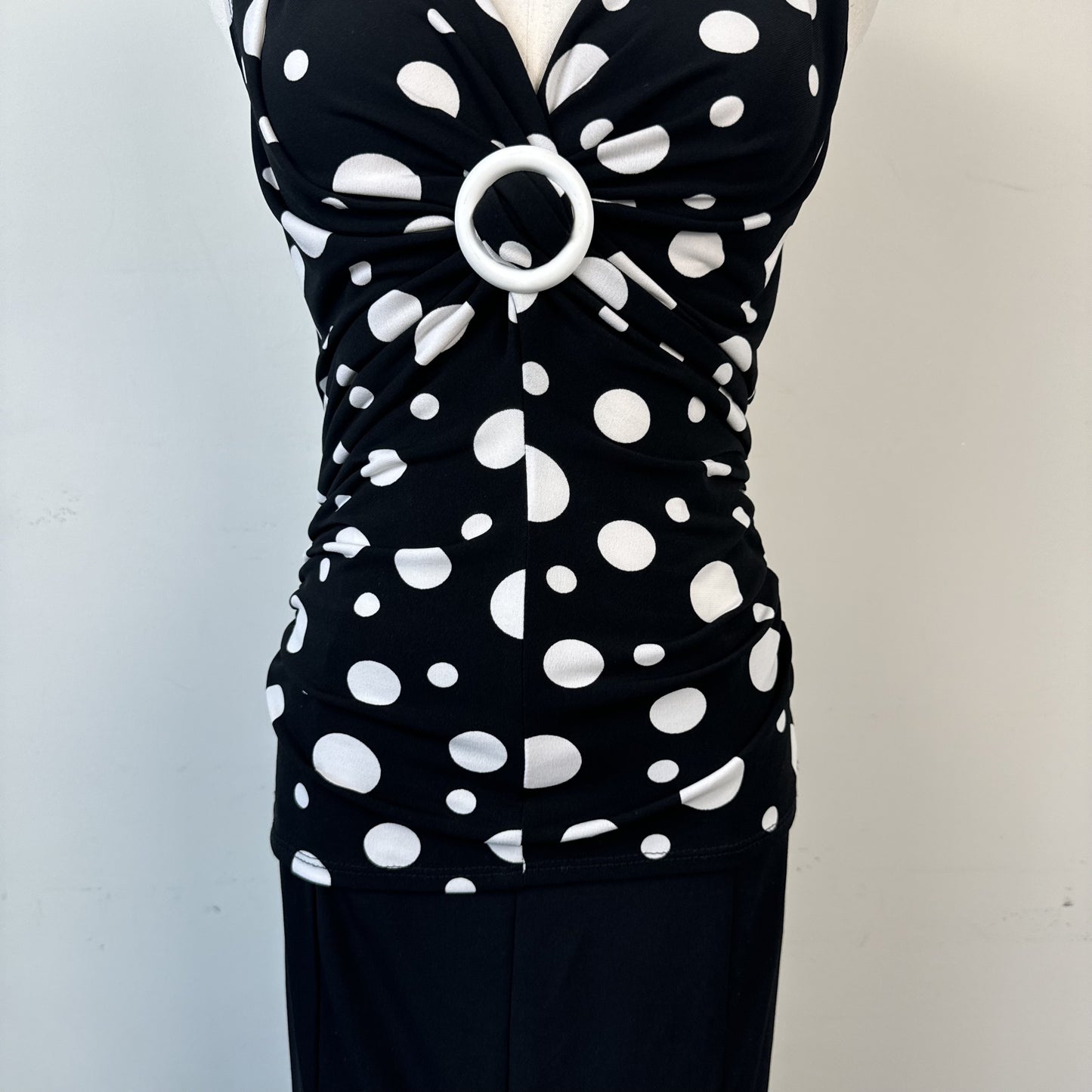Vintage Black White Polka Dot Ruched Buckle Top – view 3