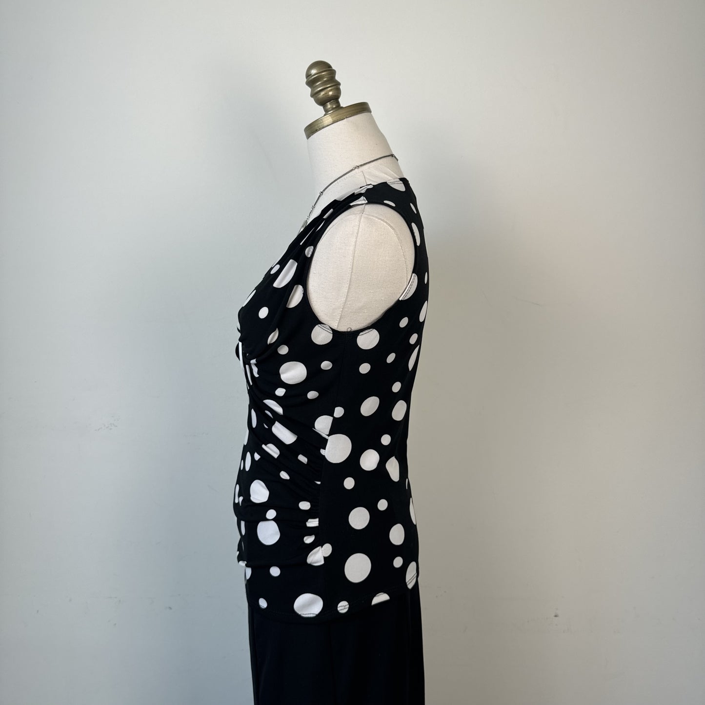 Vintage Black White Polka Dot Ruched Buckle Top – view 4