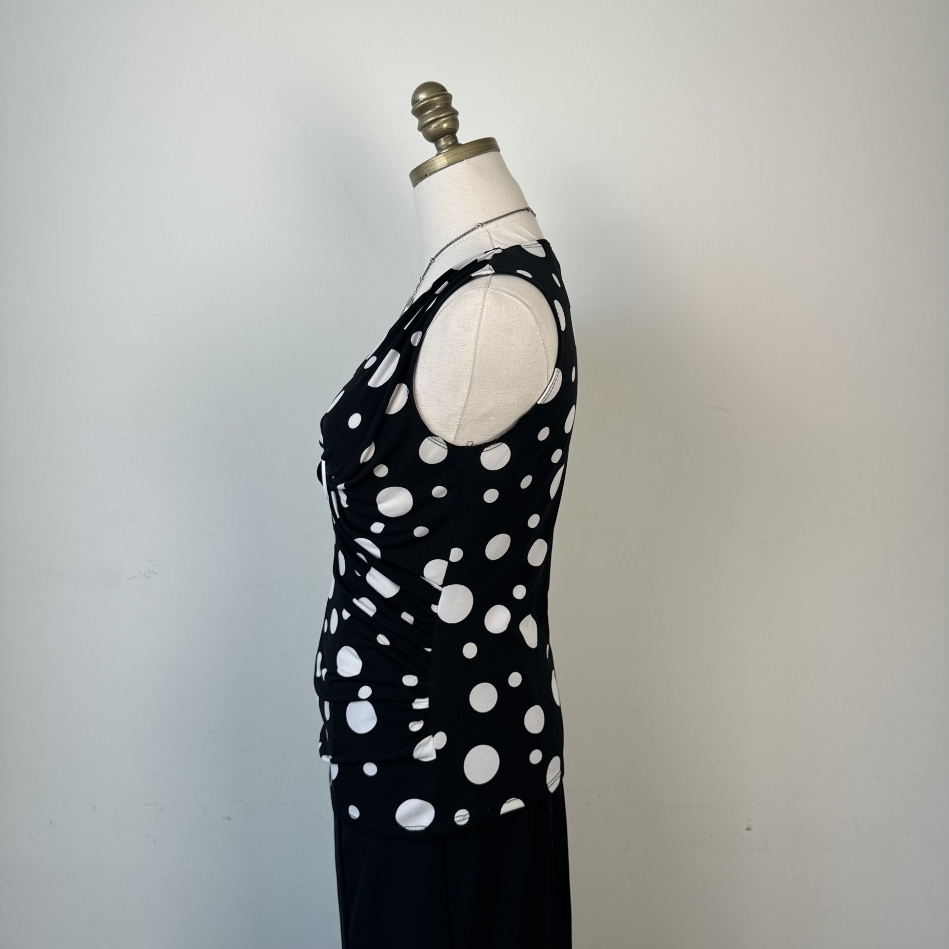 Vintage Black White Polka Dot Ruched Buckle Top – view 4