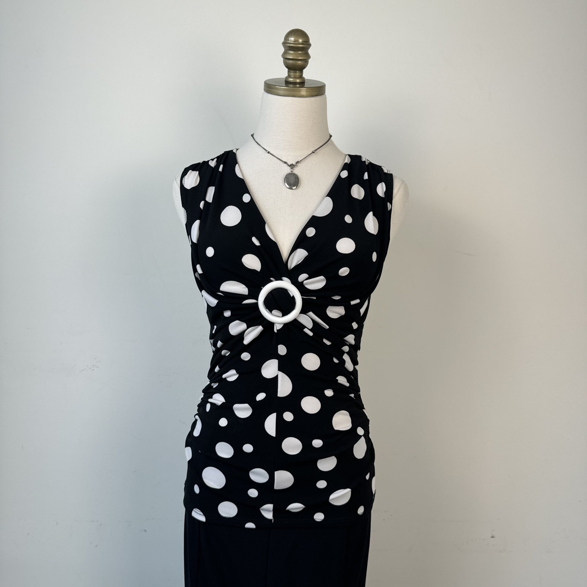 Vintage Black White Polka Dot Ruched Buckle Top – view 6