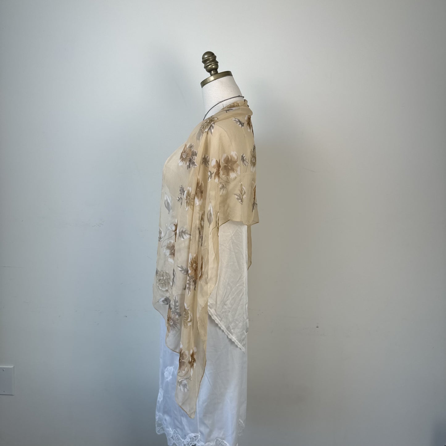 Peach Floral Print Silk Blend Long Skinny Scarf – view 3