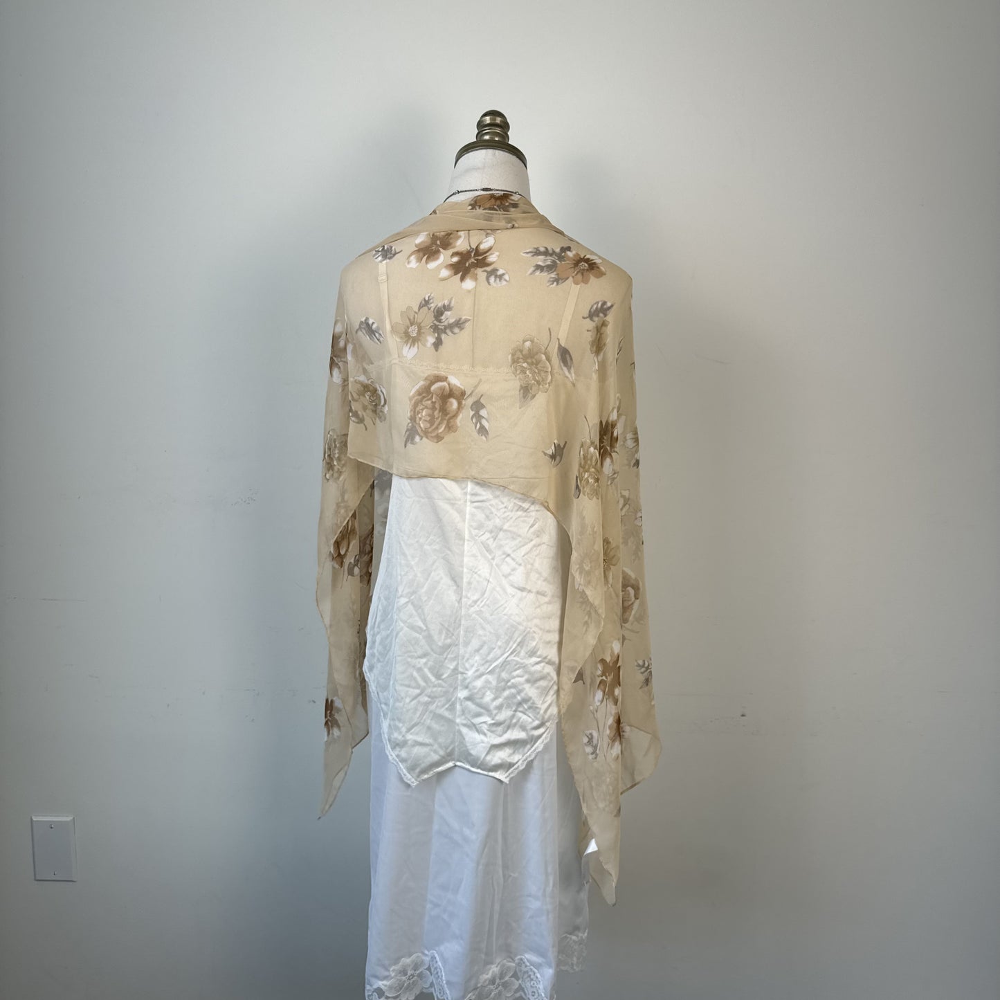 Peach Floral Print Silk Blend Long Skinny Scarf – view 4