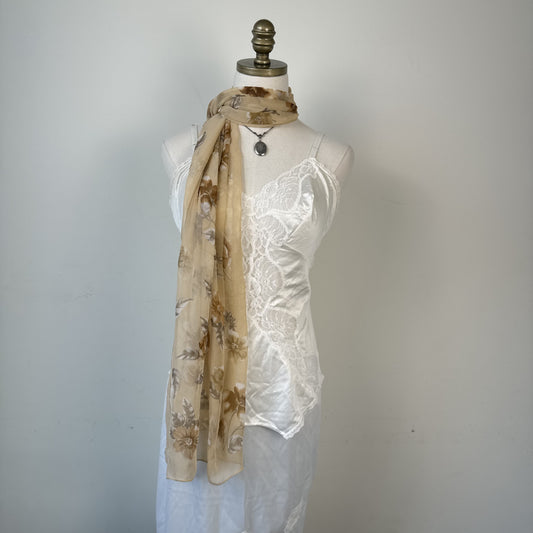 Peach Floral Print Silk Blend Long Skinny Scarf – view 5