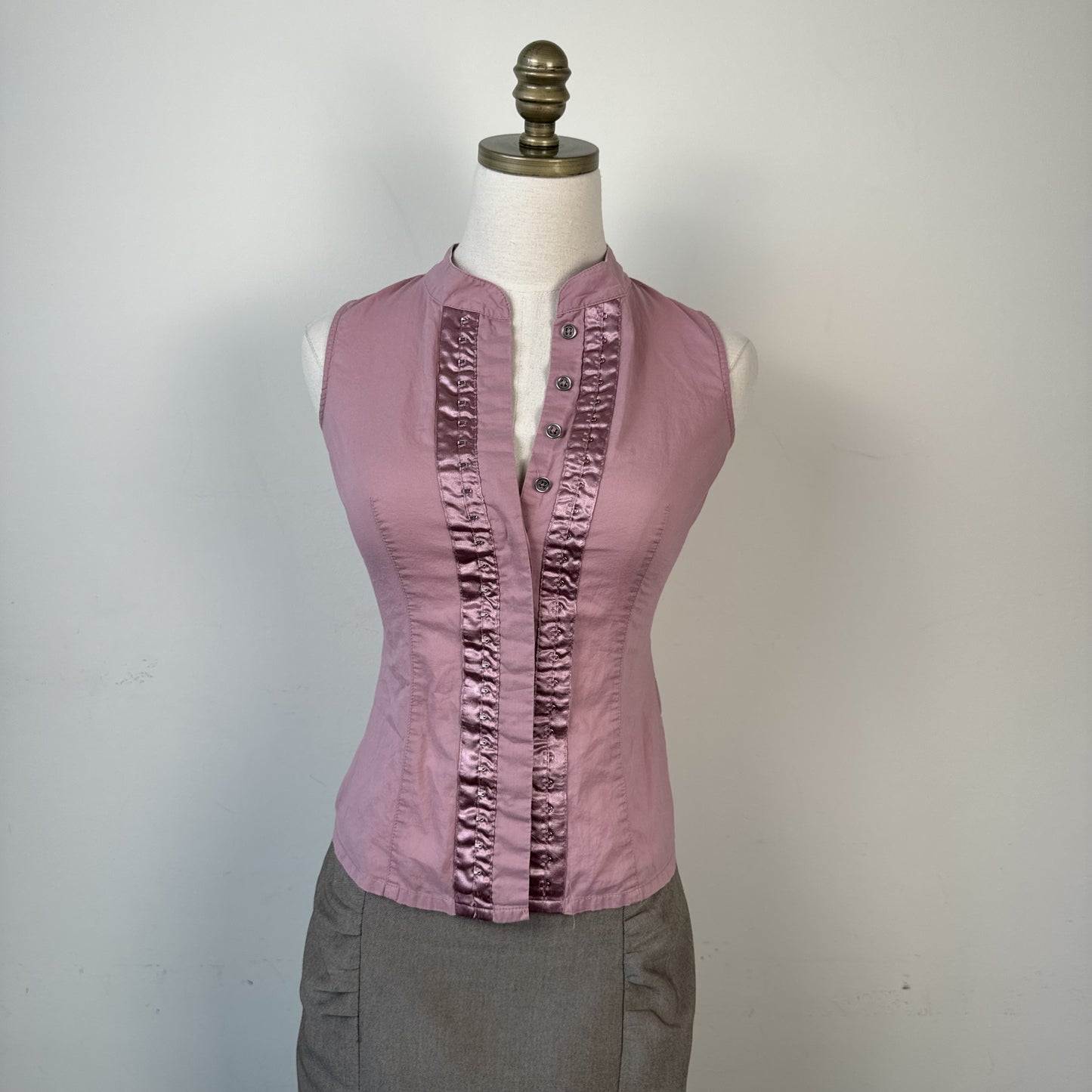 Mexx Dusty Rose Mandarin Collar Corset Detail Sleeveless Top