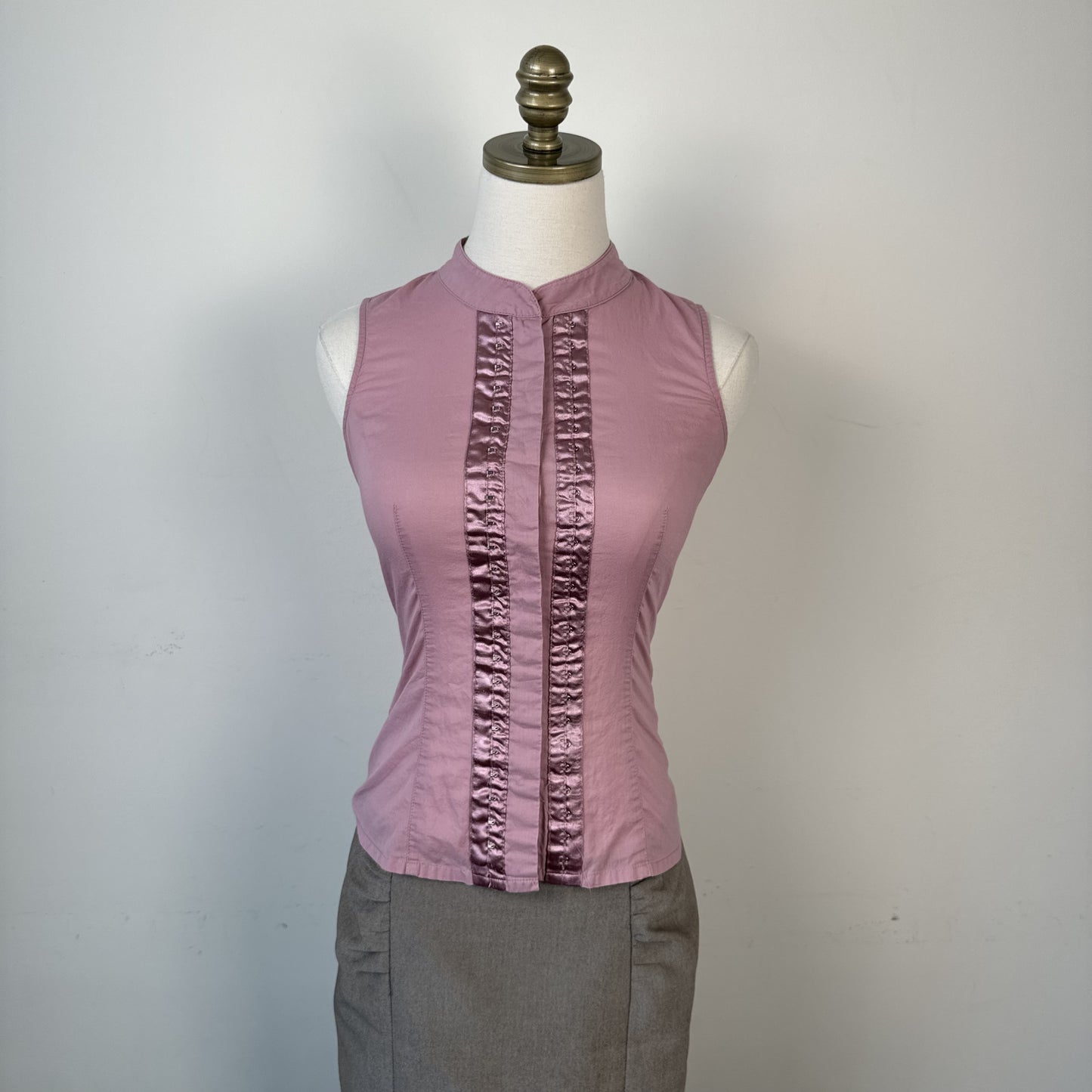 Mexx Dusty Rose Mandarin Collar Corset Detail Sleeveless Top – view 2