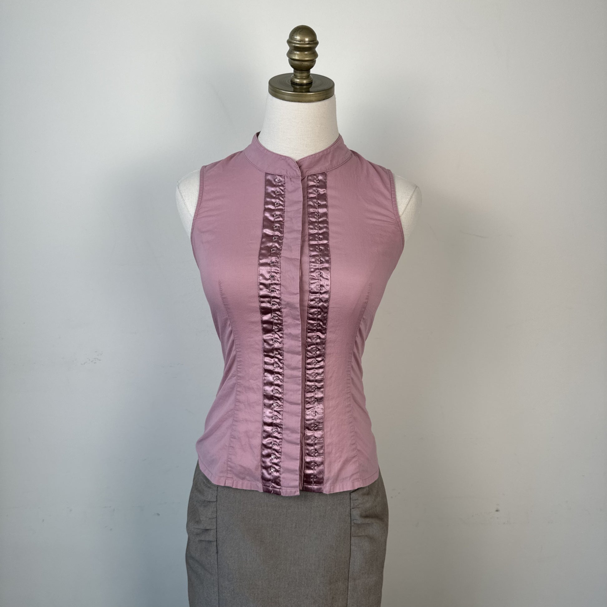 Mexx Dusty Rose Mandarin Collar Corset Detail Sleeveless Top – view 2