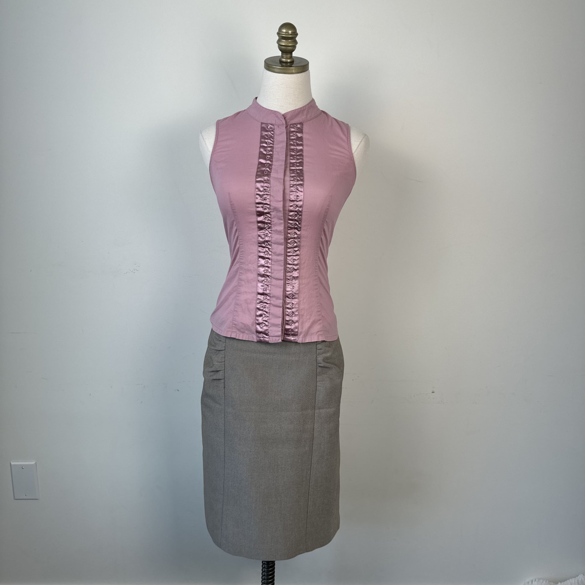 Mexx Dusty Rose Mandarin Collar Corset Detail Sleeveless Top – view 3