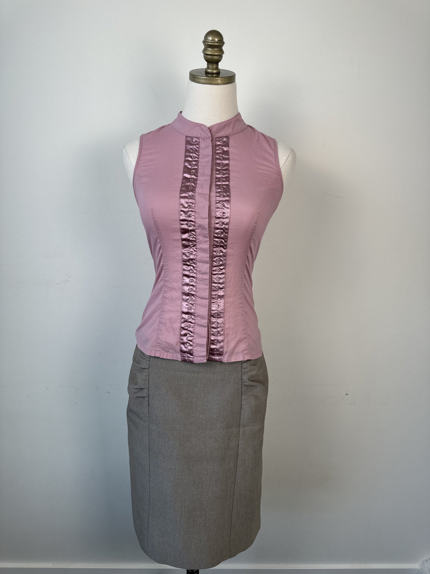 Mexx Dusty Rose Mandarin Collar Corset Detail Sleeveless Top – view 4