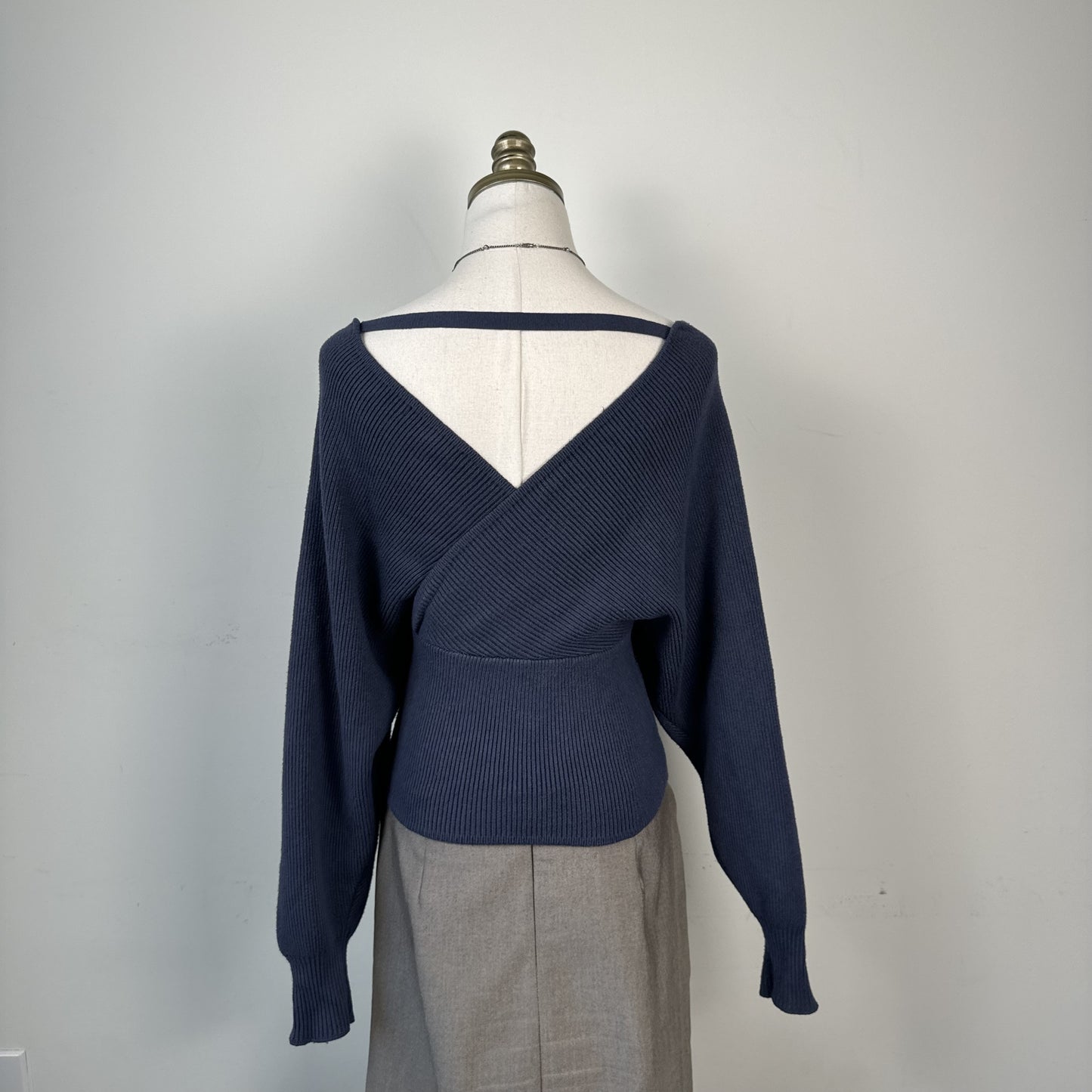 Love Tree Pigeon Blue Off Shoulder Cinched Dolman Wrap Sweater Top – view 6