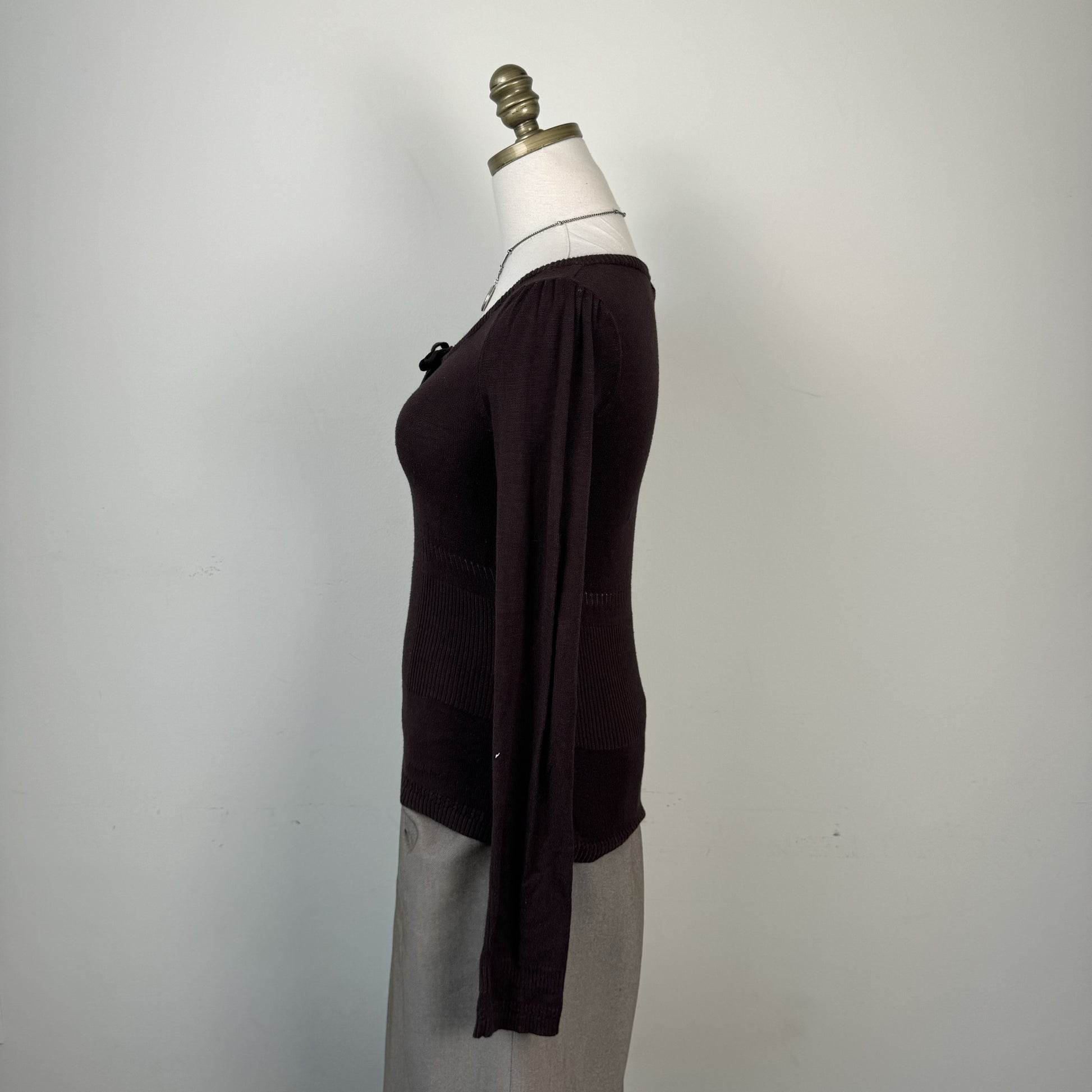 Mango Brown Knit Fitted Scoop Neck Sweater with Tie Detail – view 4