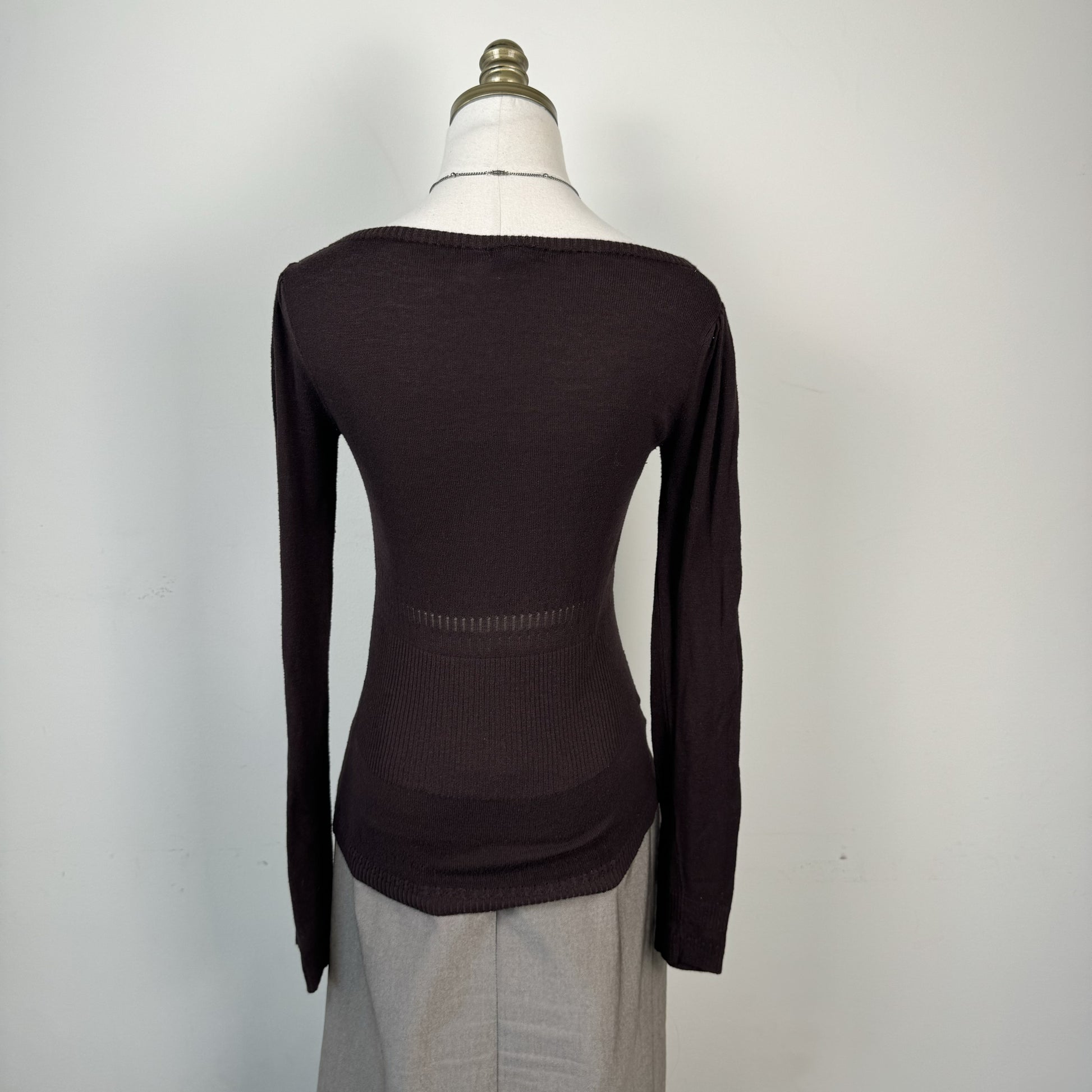 Mango Brown Knit Fitted Scoop Neck Sweater with Tie Detail – view 5