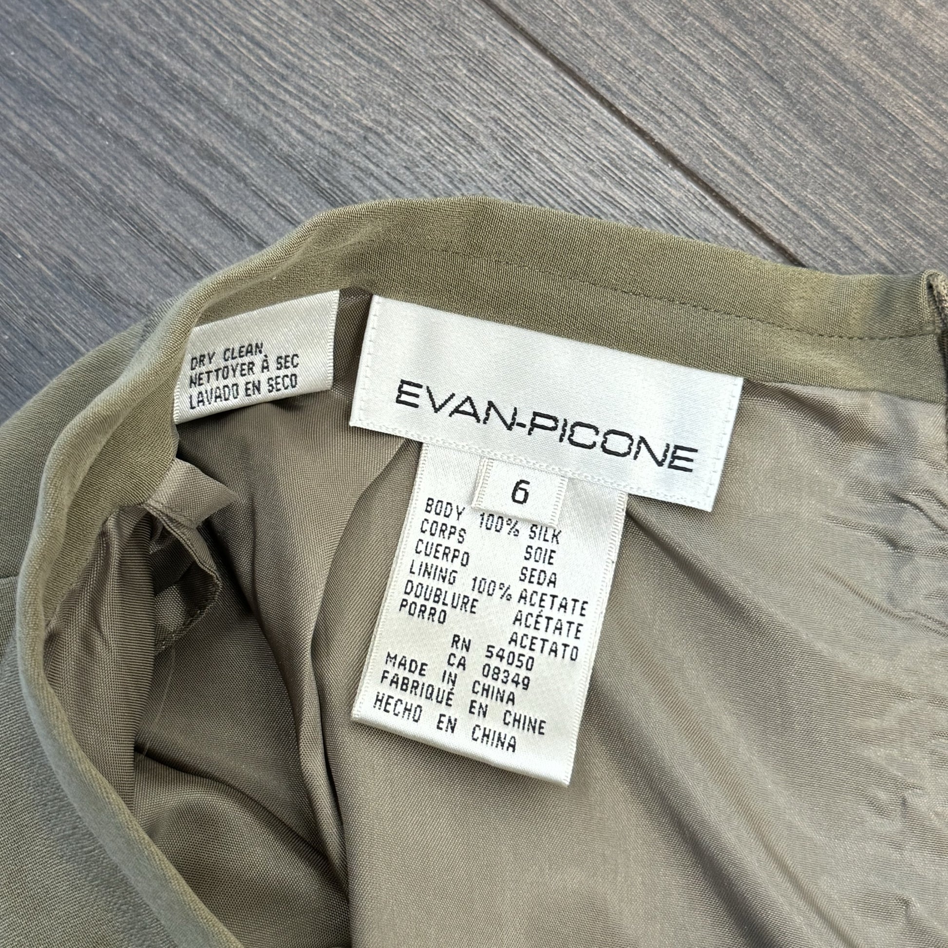 Vintage Evan-Picone Khaki 100% Silk Midi Skirt – view 3