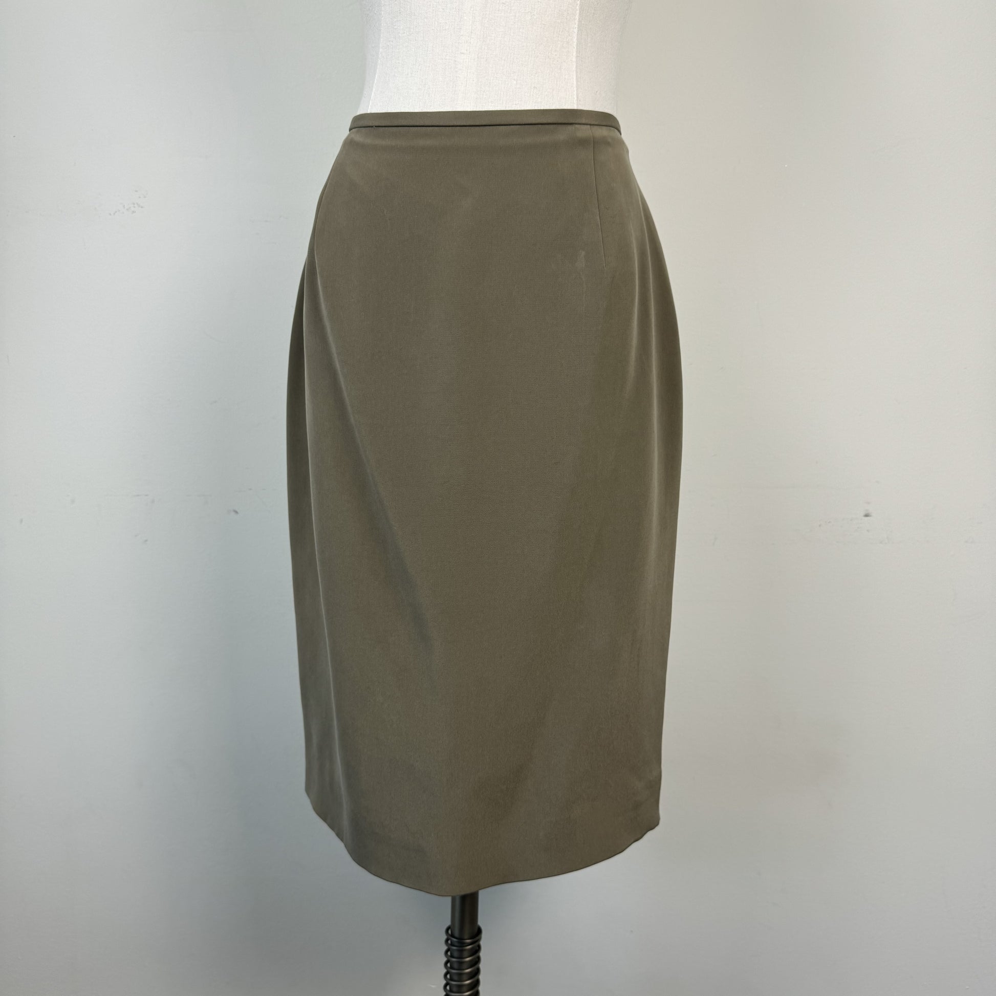 Vintage Evan-Picone Khaki 100% Silk Midi Skirt