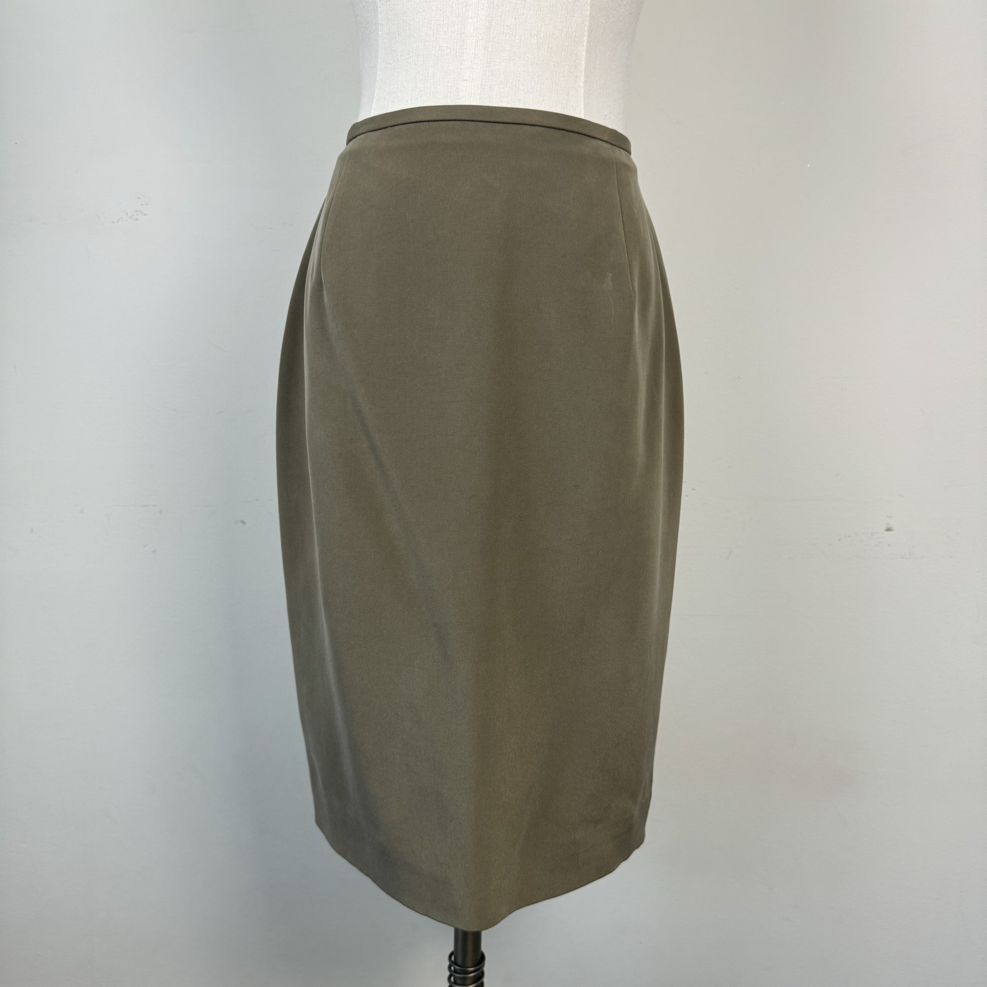 Vintage Evan-Picone Khaki 100% Silk Midi Skirt – view 2