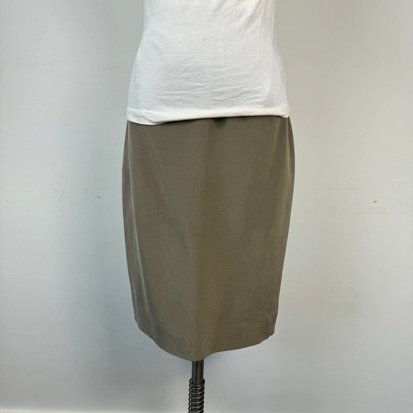 Vintage Evan-Picone Khaki 100% Silk Midi Skirt