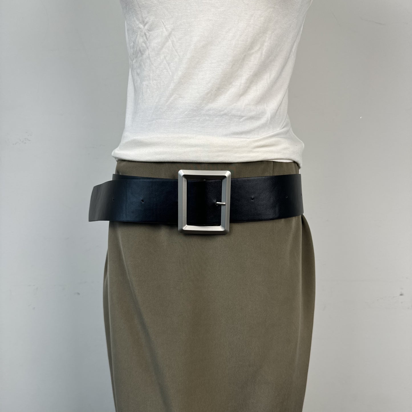 Chunky Wide Waist Belt with Large Rectangular Silver Buckle
