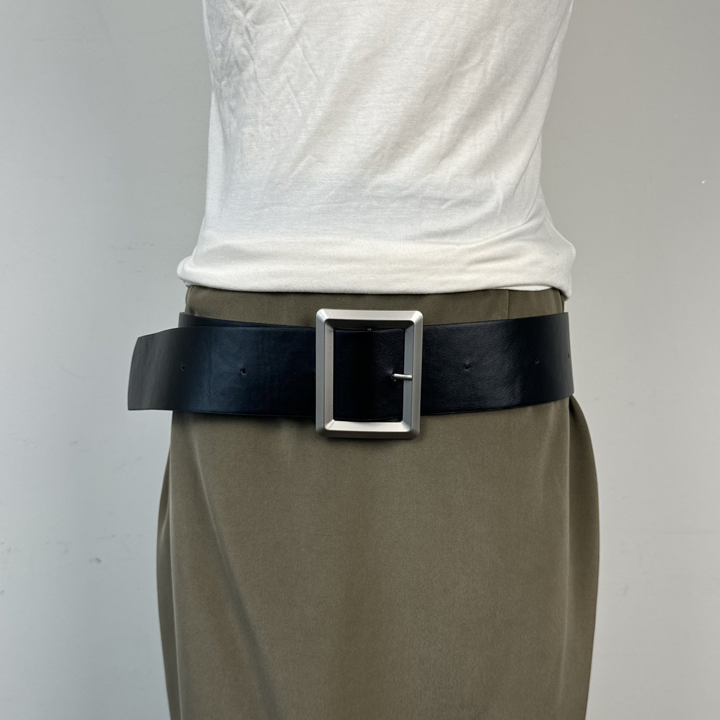 Chunky Wide Waist Belt with Large Rectangular Silver Buckle – view 2