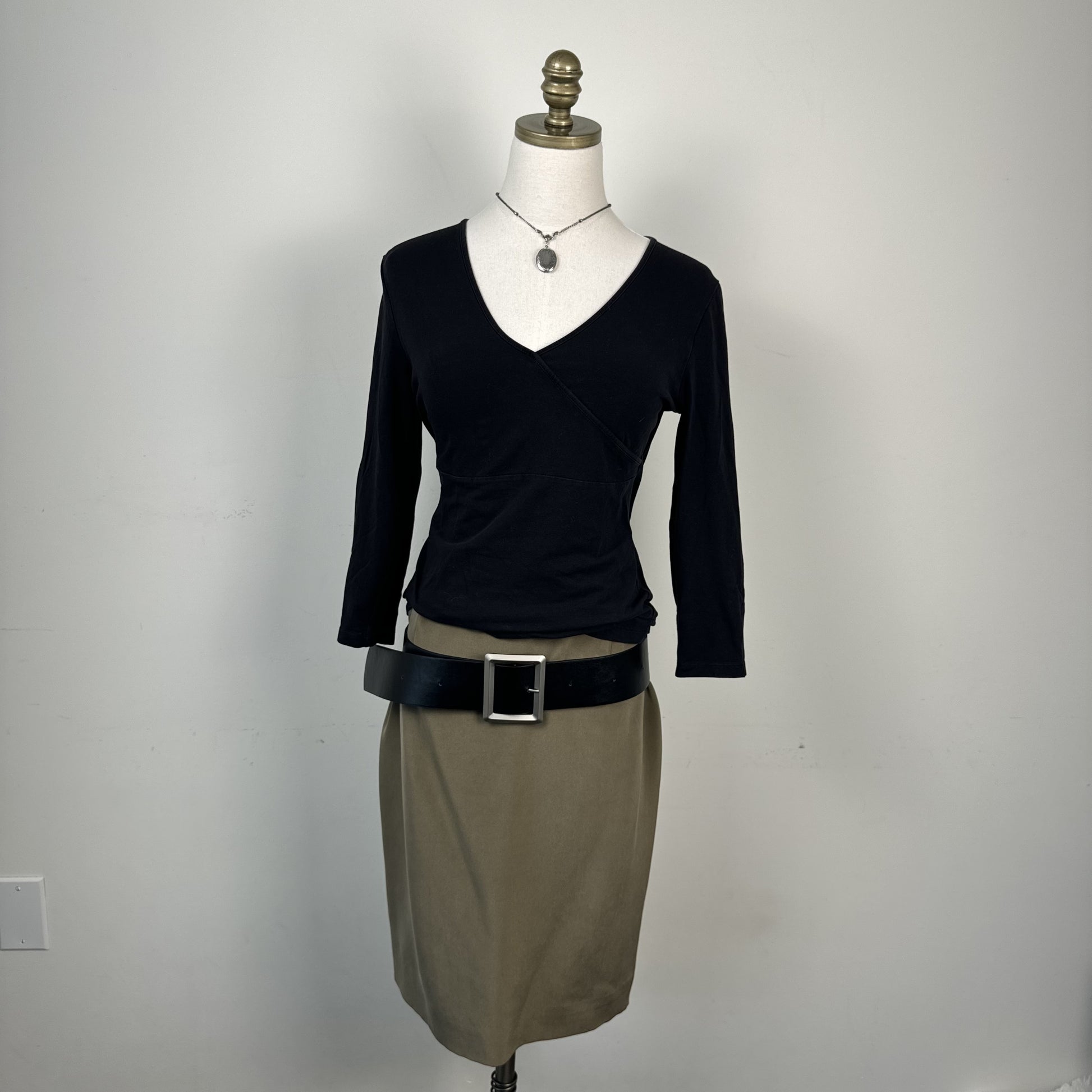 Jones New York Vintage Black Ballet Wrap Top 3/4 Sleeves