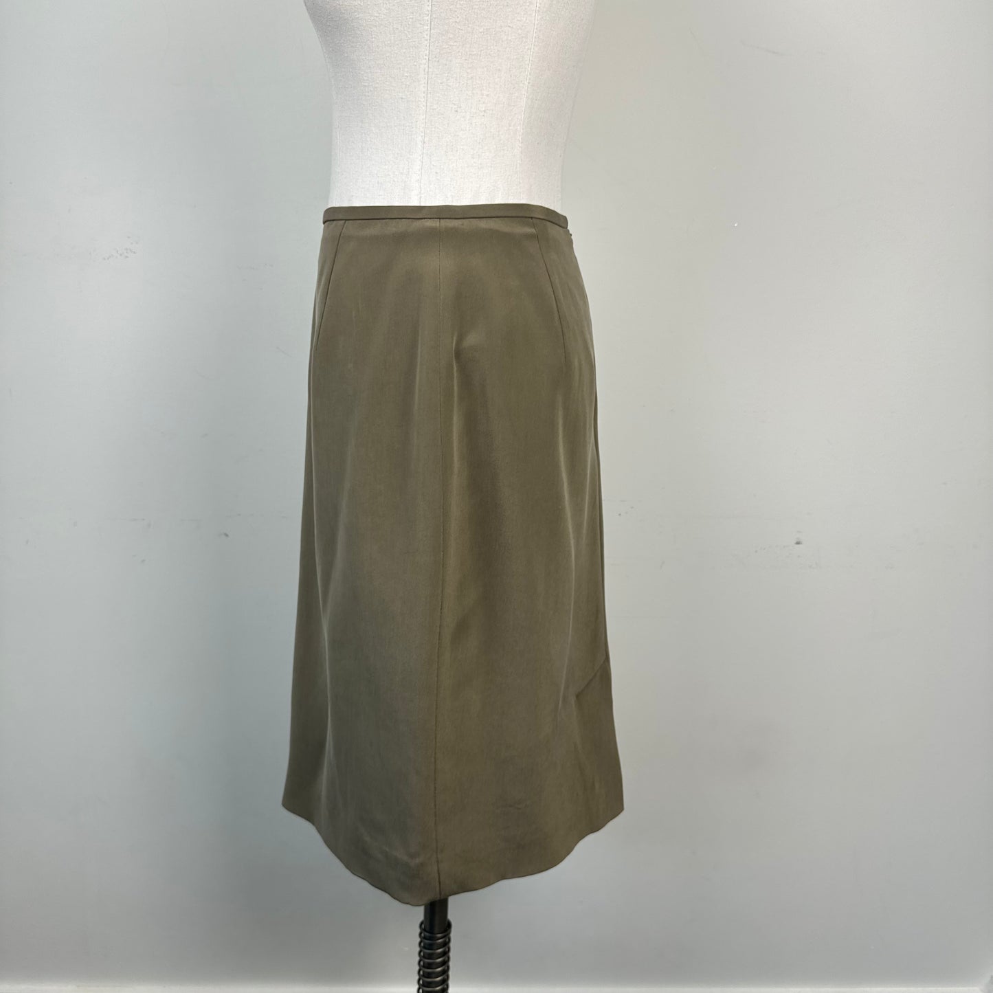 Vintage Evan-Picone Khaki 100% Silk Midi Skirt