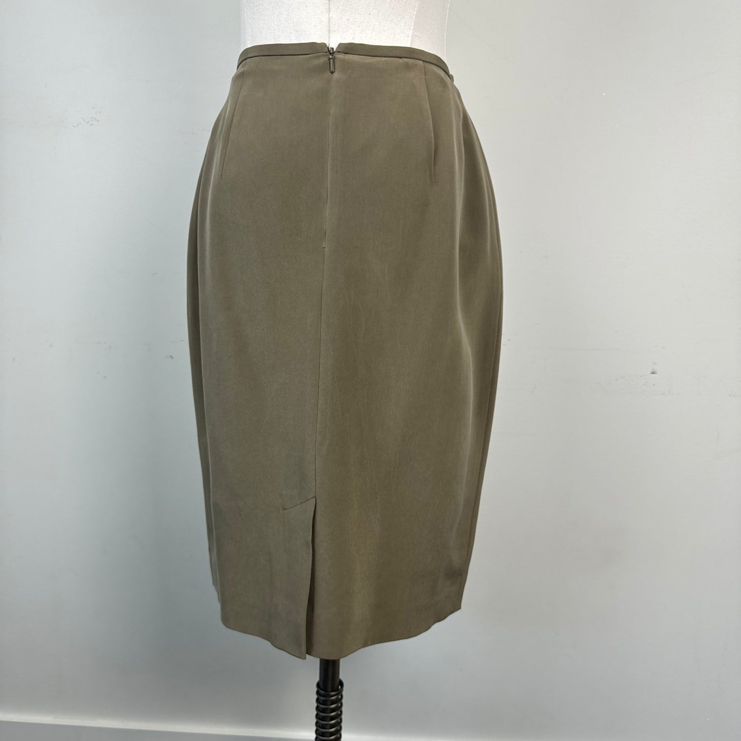 Vintage Evan-Picone Khaki 100% Silk Midi Skirt