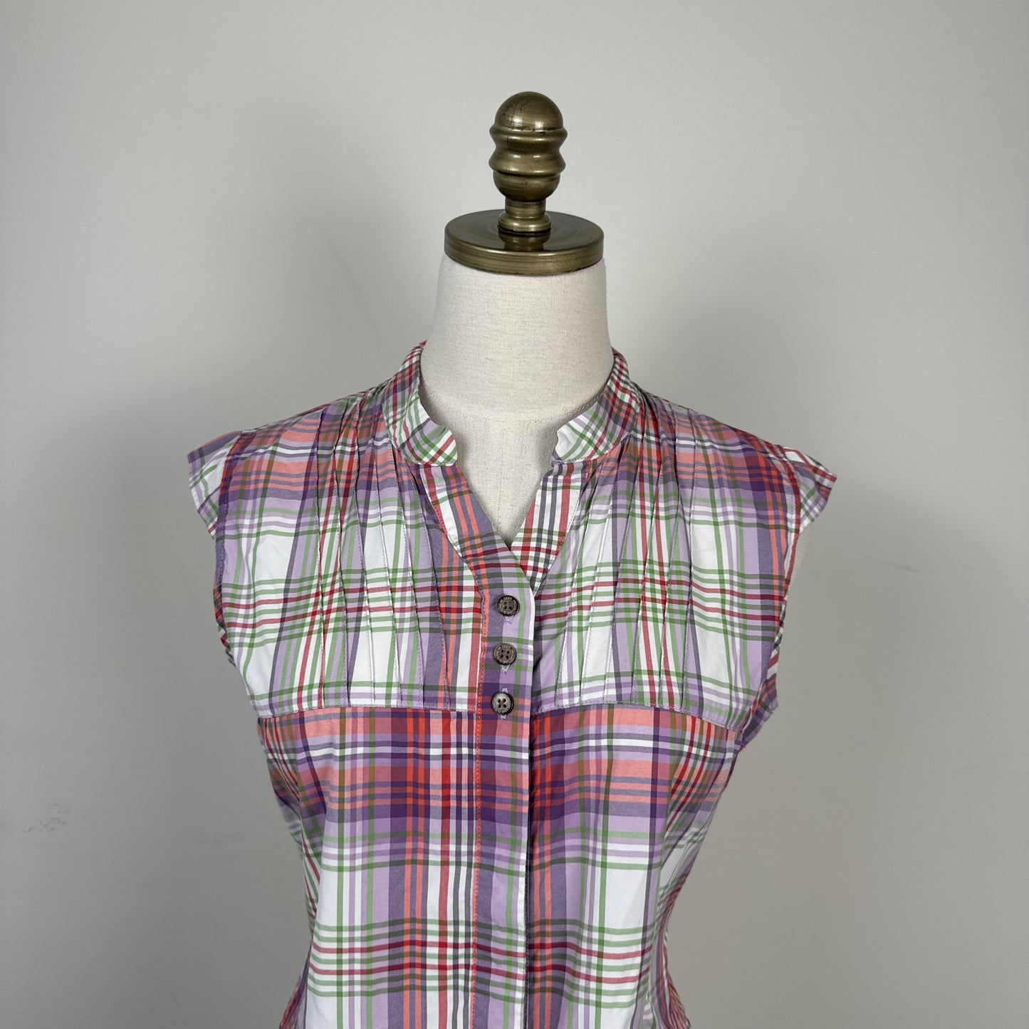 Purple Plaid Mandarin Collar Babydoll Button Up Blouse – view 6