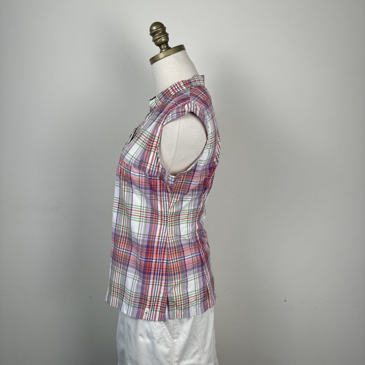 Purple Plaid Mandarin Collar Babydoll Button Up Blouse – view 3