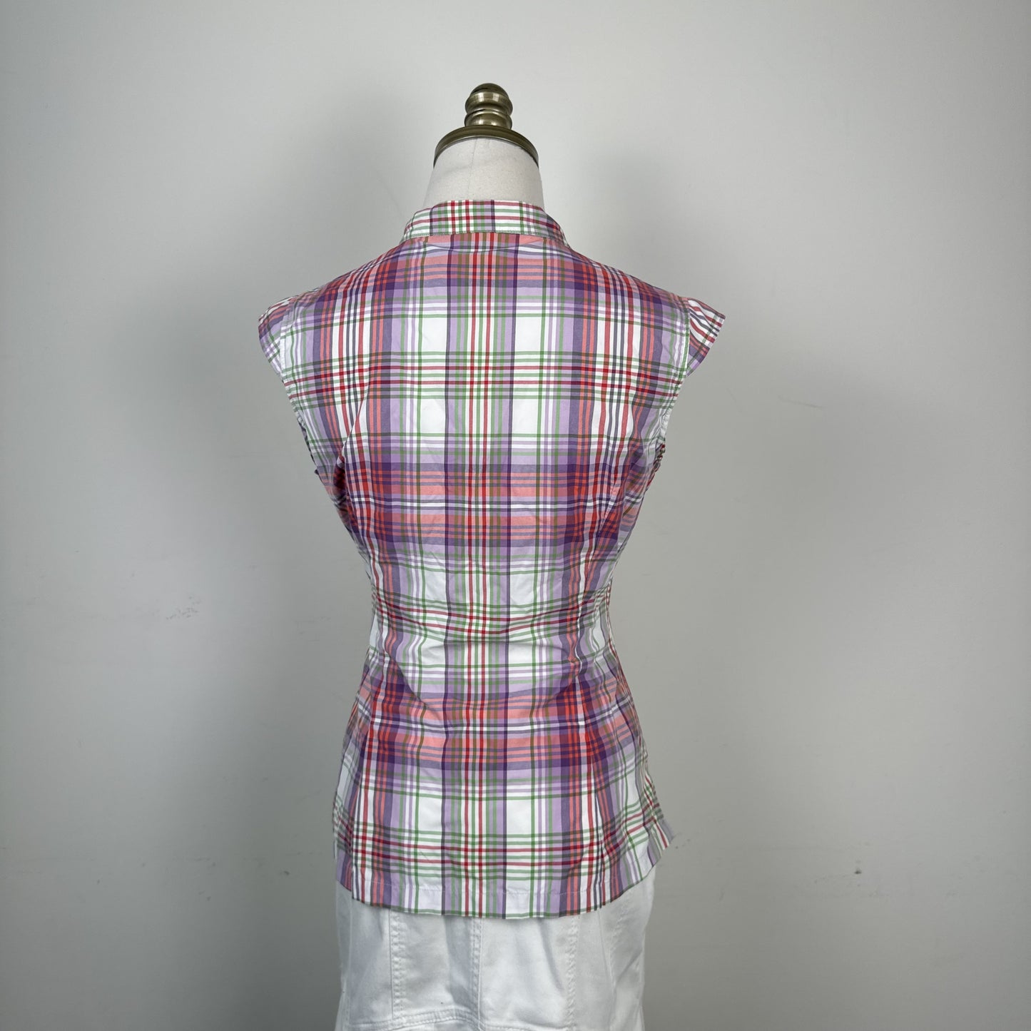 Purple Plaid Mandarin Collar Babydoll Button Up Blouse – view 4
