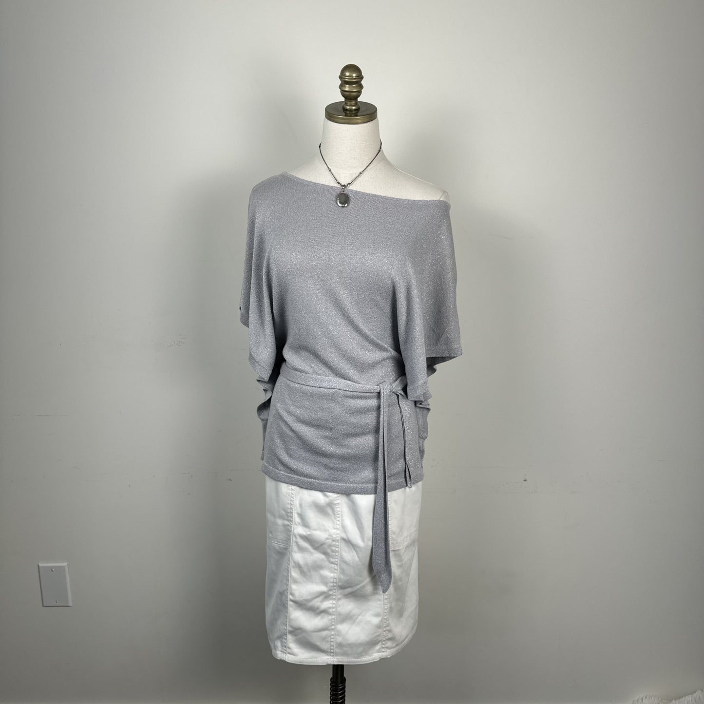 Lilac Off Shoulder Dolman Bat Wing Knit Top with Waist Belt