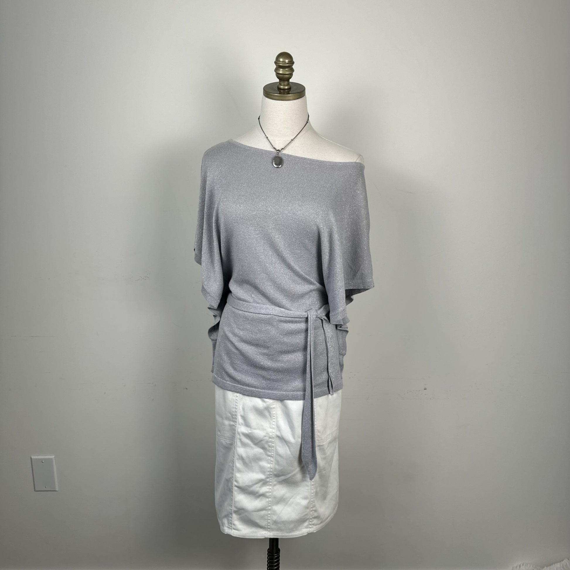 Lilac Off Shoulder Dolman Bat Wing Knit Top with Waist Belt