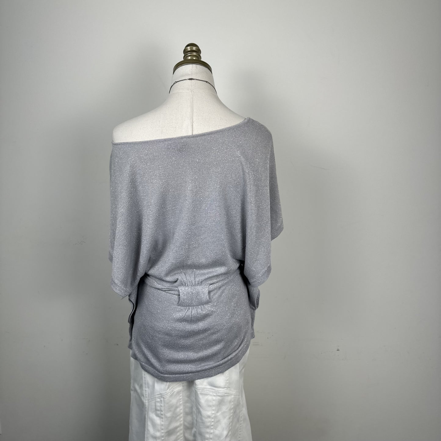 Lilac Off Shoulder Dolman Bat Wing Knit Top with Waist Belt – view 5