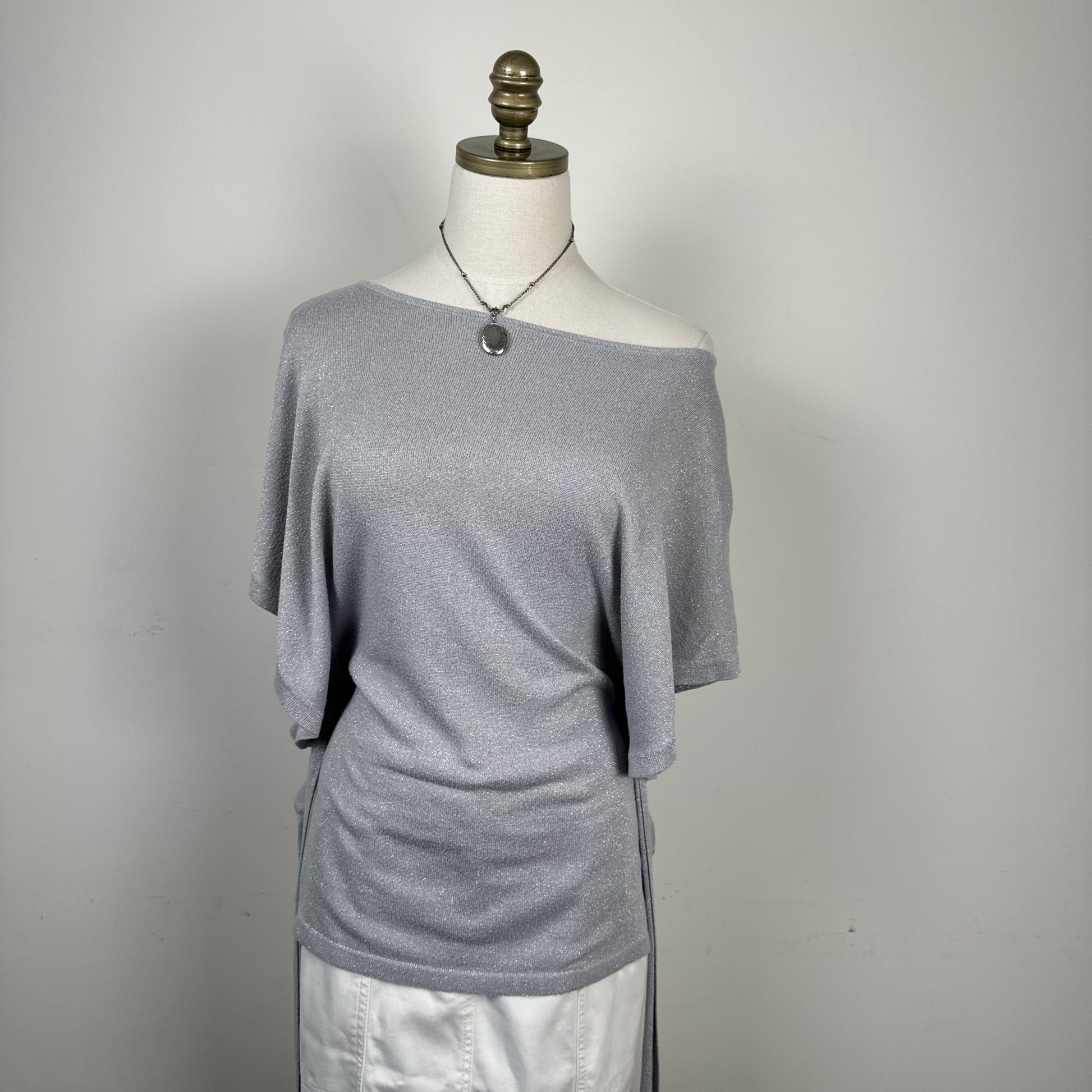 Lilac Off Shoulder Dolman Bat Wing Knit Top with Waist Belt – view 6