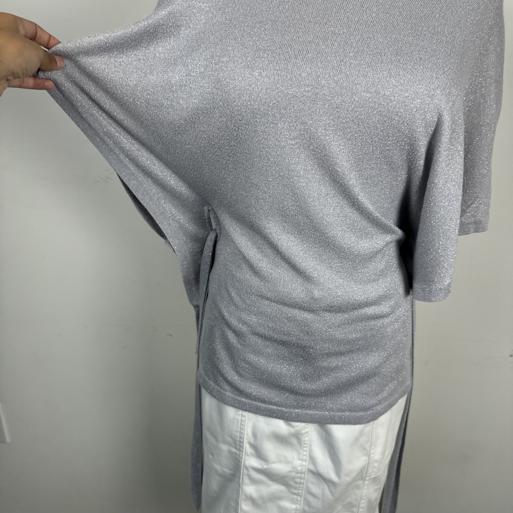 Lilac Off Shoulder Dolman Bat Wing Knit Top with Waist Belt – view 9