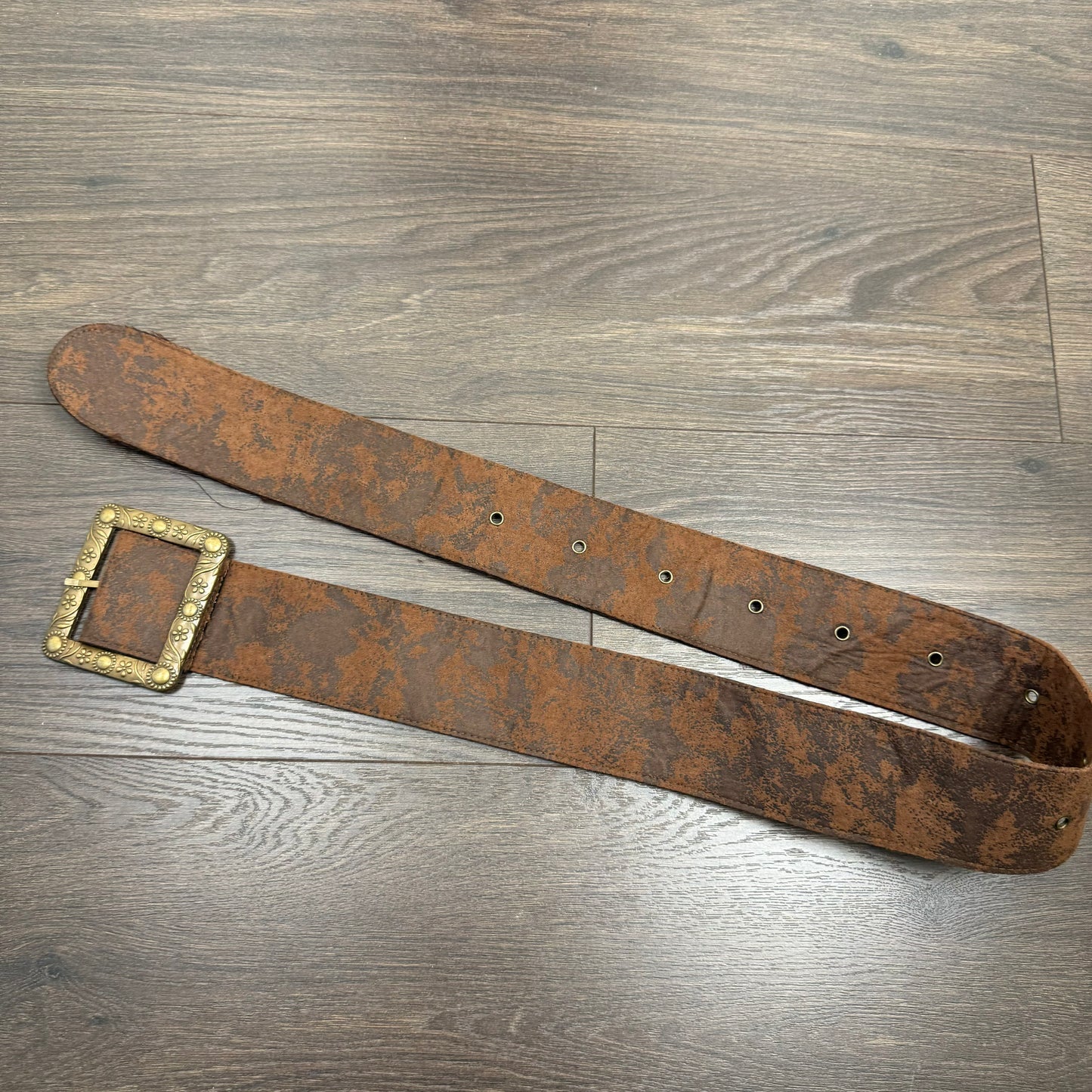 Brown Chunky Faux Suede Belt with Gold Buckle