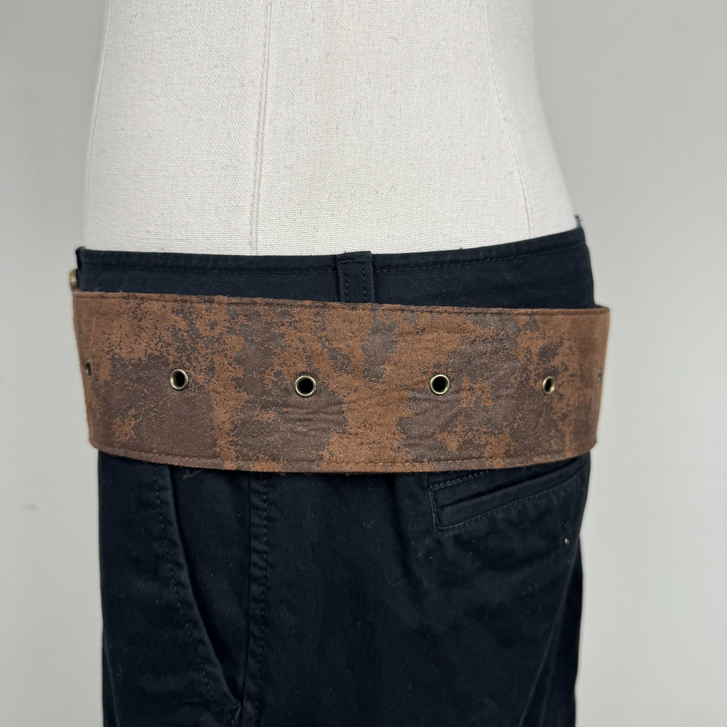 Brown Chunky Faux Suede Belt with Gold Buckle – view 4