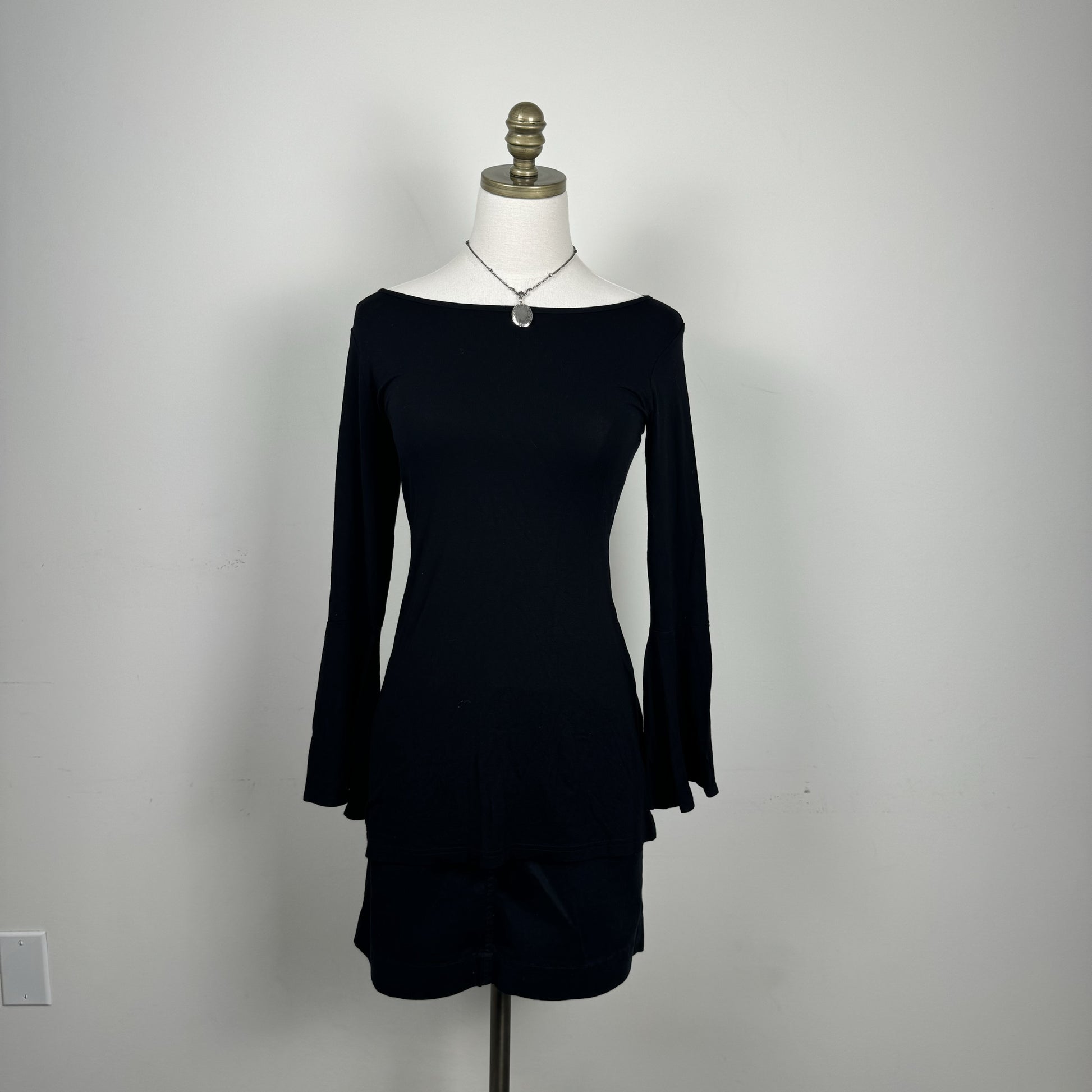 Vintage Black Bell Sleeve Fitted Long Torso Top