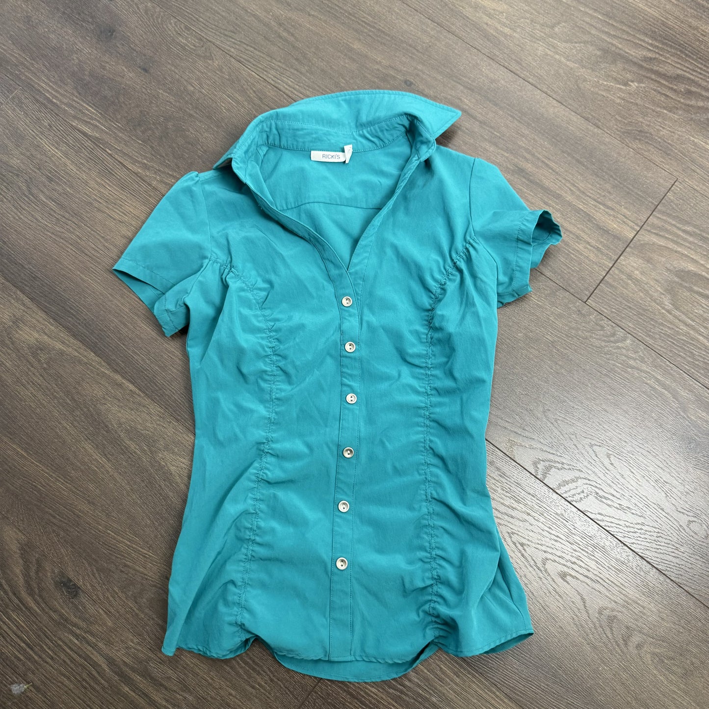 Teal Fitted Short Sleeve Button Up Shirt – view 9
